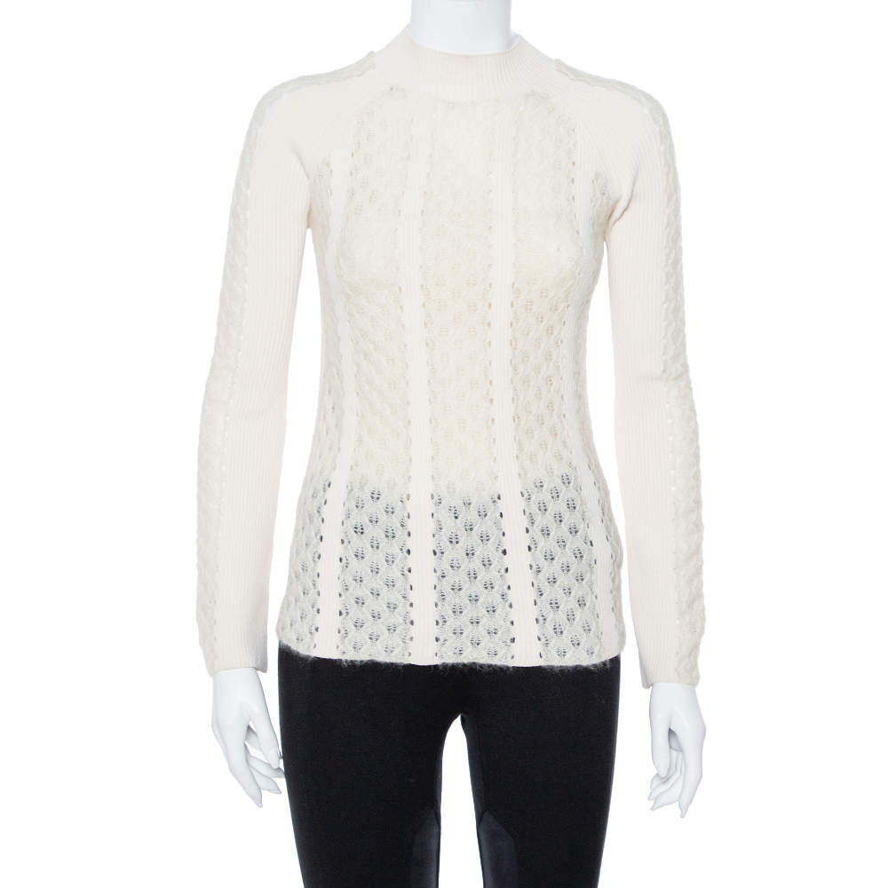 Pre Owned Fendi Off White Knit Paneled Sweater Raglan Sleeve Jumper S