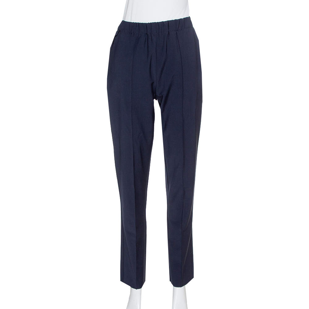 Pre Owned Fendi Navy Blue Stretch Wool Blend Tapered Trousers S