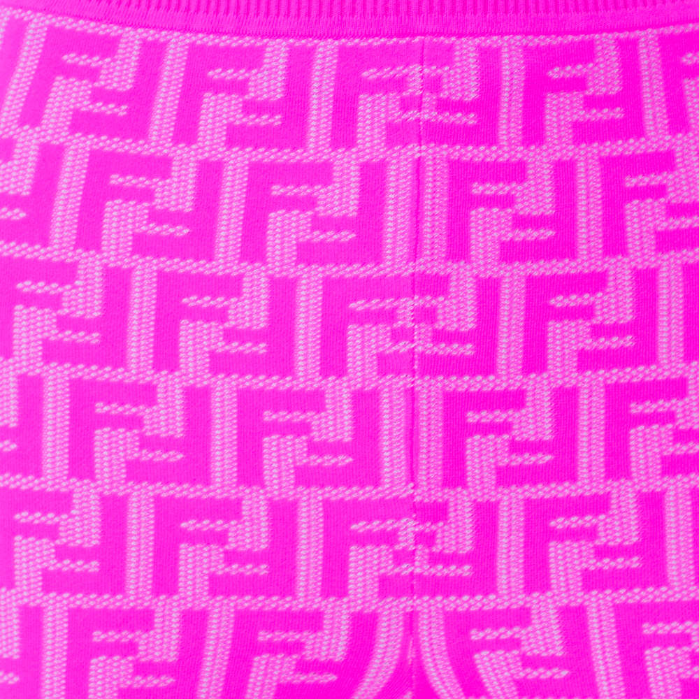 Fendi Neon Pink Knit Logo Monogram Knit Leggings M