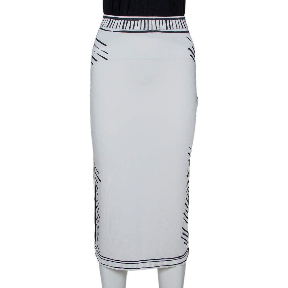 Pre Owned Fendi X Joshua Vides Monochrome Knit Fitted Midi Skirt S