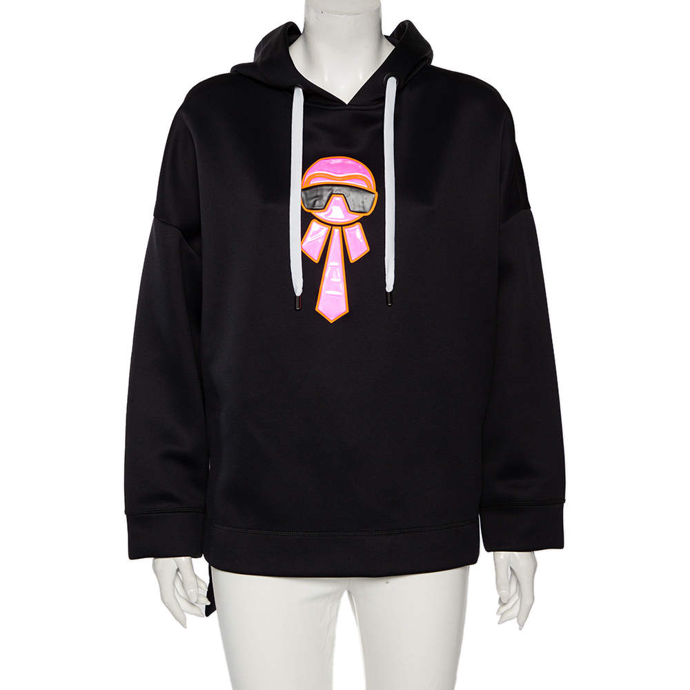 Pre Owned Fendi Black Neoprene Reflective Karlito Detailed Hoodie M