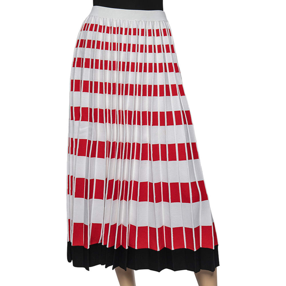 Pre Owned تنورة  ميدي فندي تريكو كتلة لون بنقشة هندسية وطيات مقاس متوسط - ميديوم