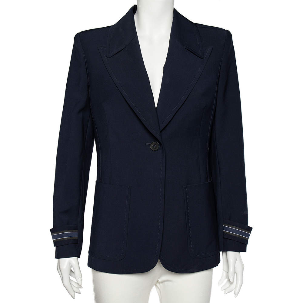 Pre Owned Fendi Navy Blue Wool Striped Cuff Detail Tailored Blazer M