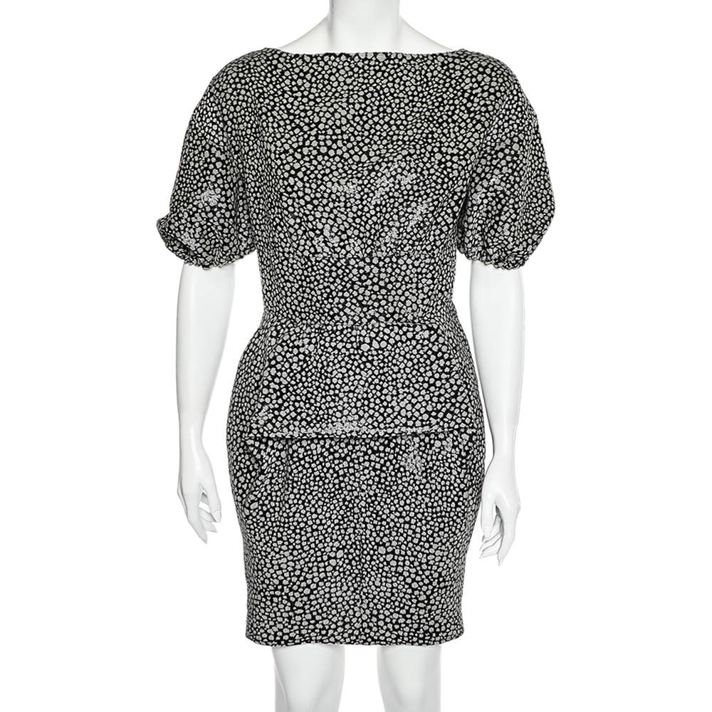 Pre Owned Fendi Monochrome Sequin Embellished Silk Draped Mini Dress M