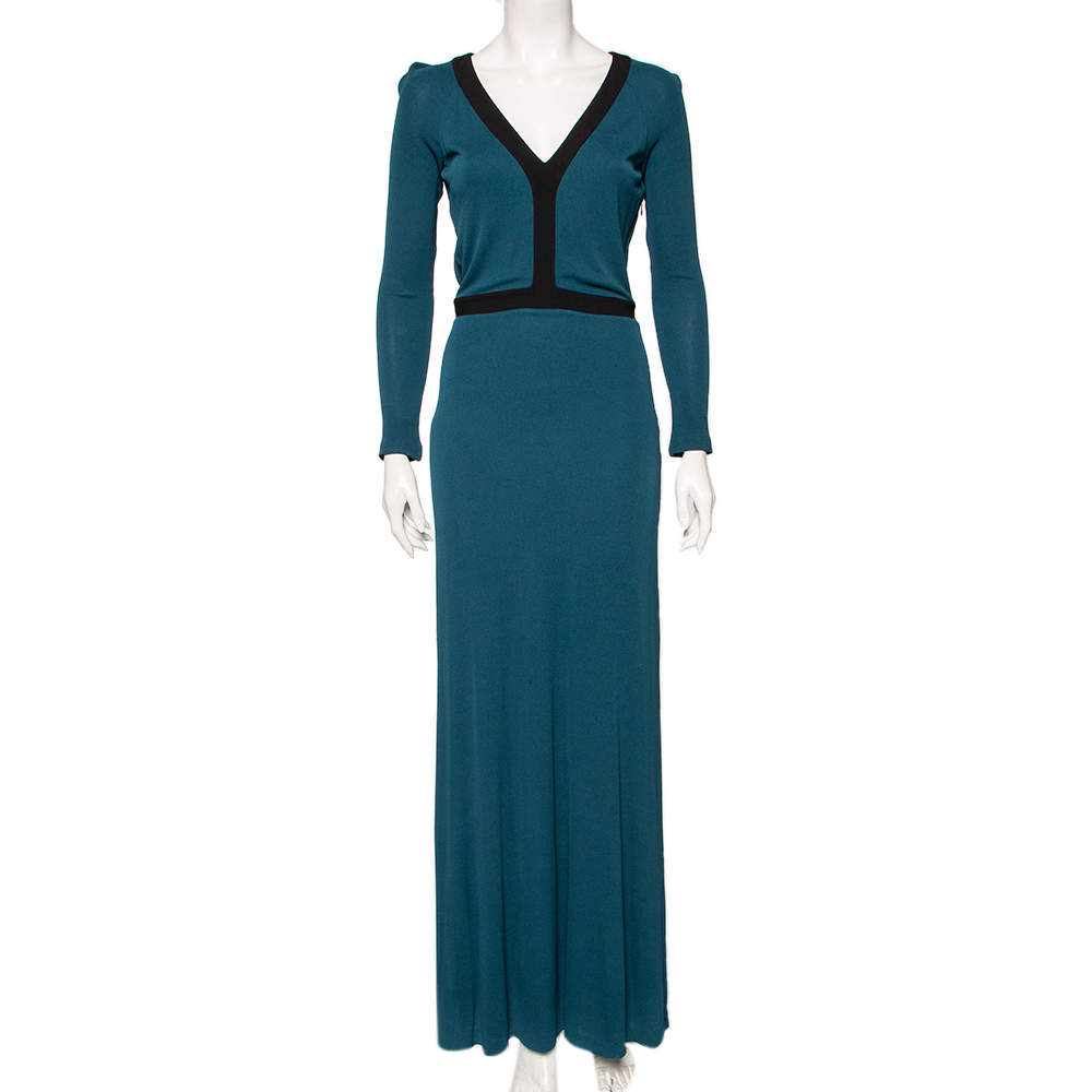 Fendi Dark Green Jersey Open Back Detail Maxi Dress S Fendi