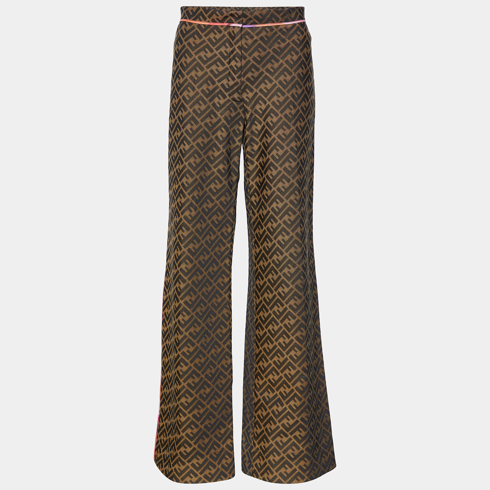 Fendi Vintage Brown FF Zucca Canvas Wide Leg Trousers L