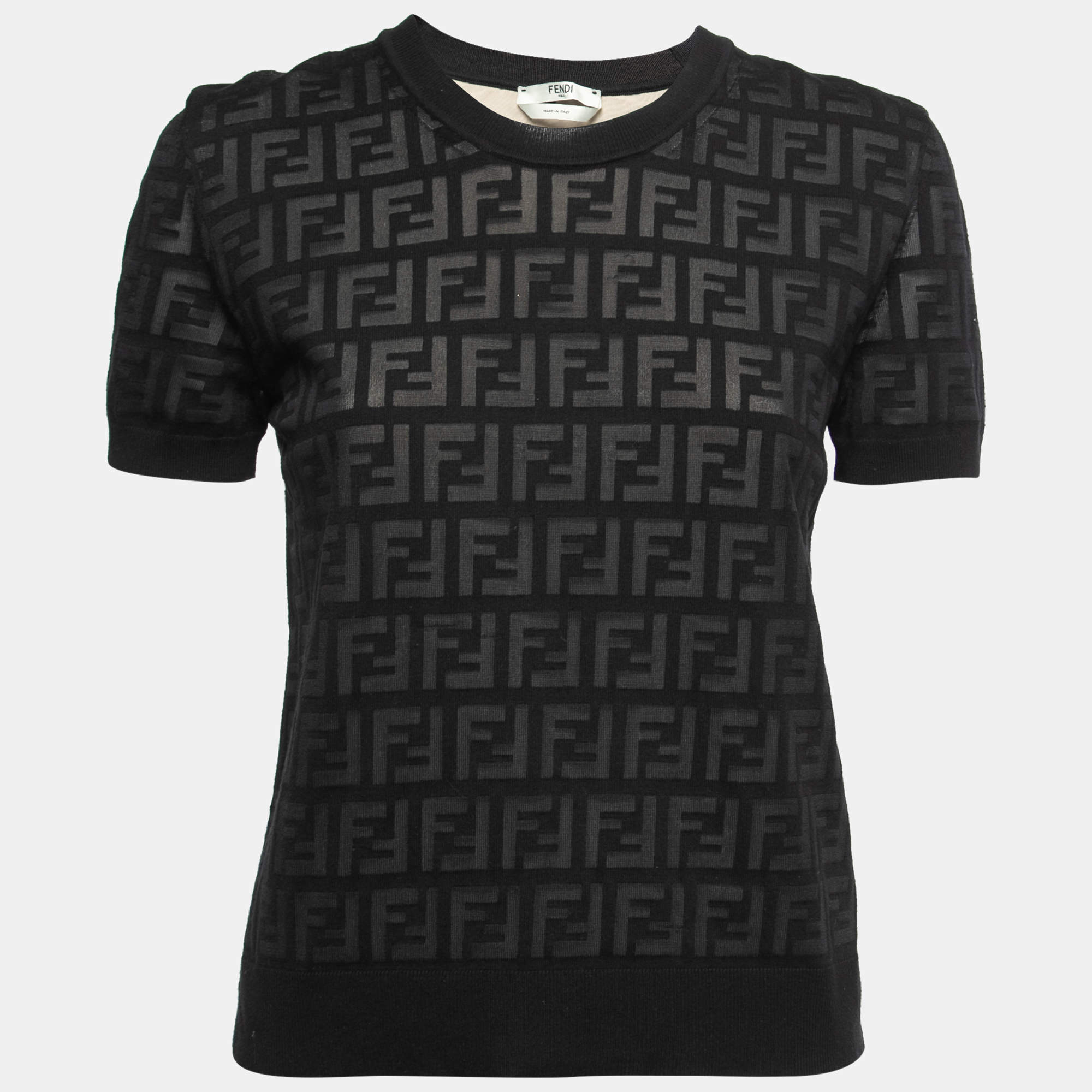 Pre Owned Fendi Black Zucca Monogram Knit Pullover Top S 