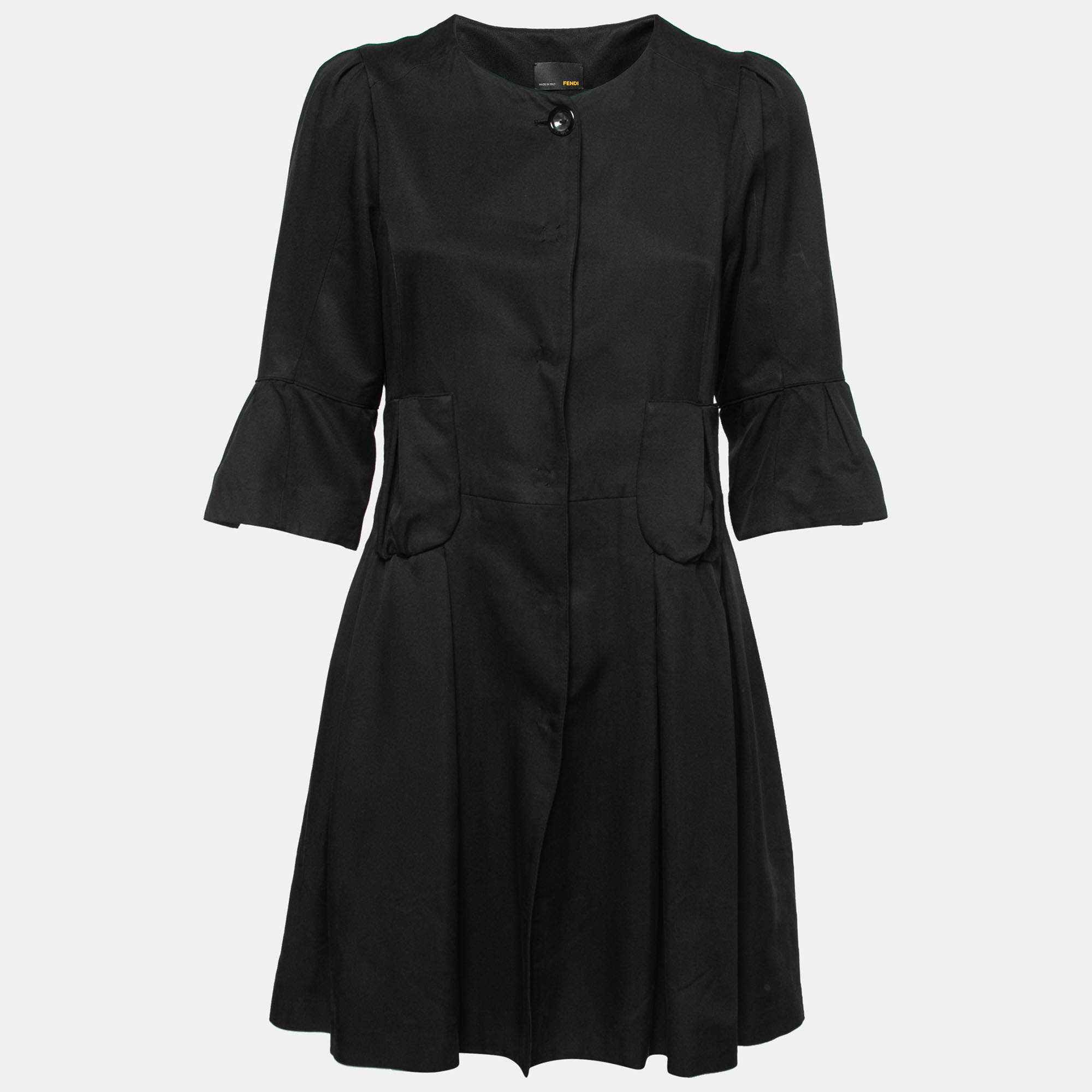 Fendi Black Crepe Pleated Button Front Dress M