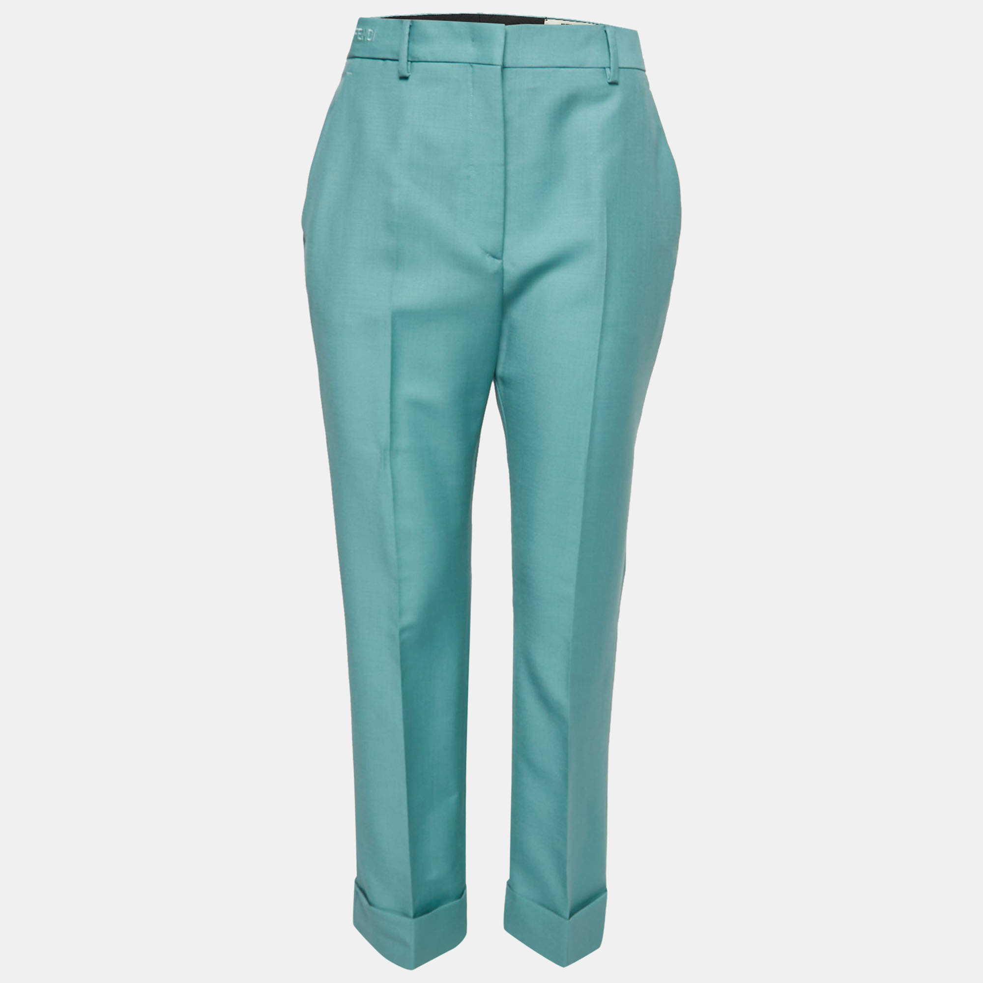 Fendi Aqua Green Wool Tapered Trousers S
