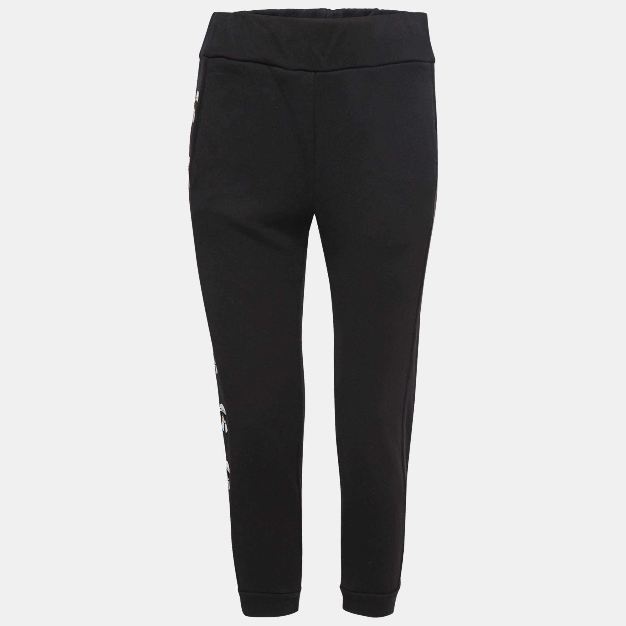 Fendi Black Cotton Karlito Stripe Detail Joggers M