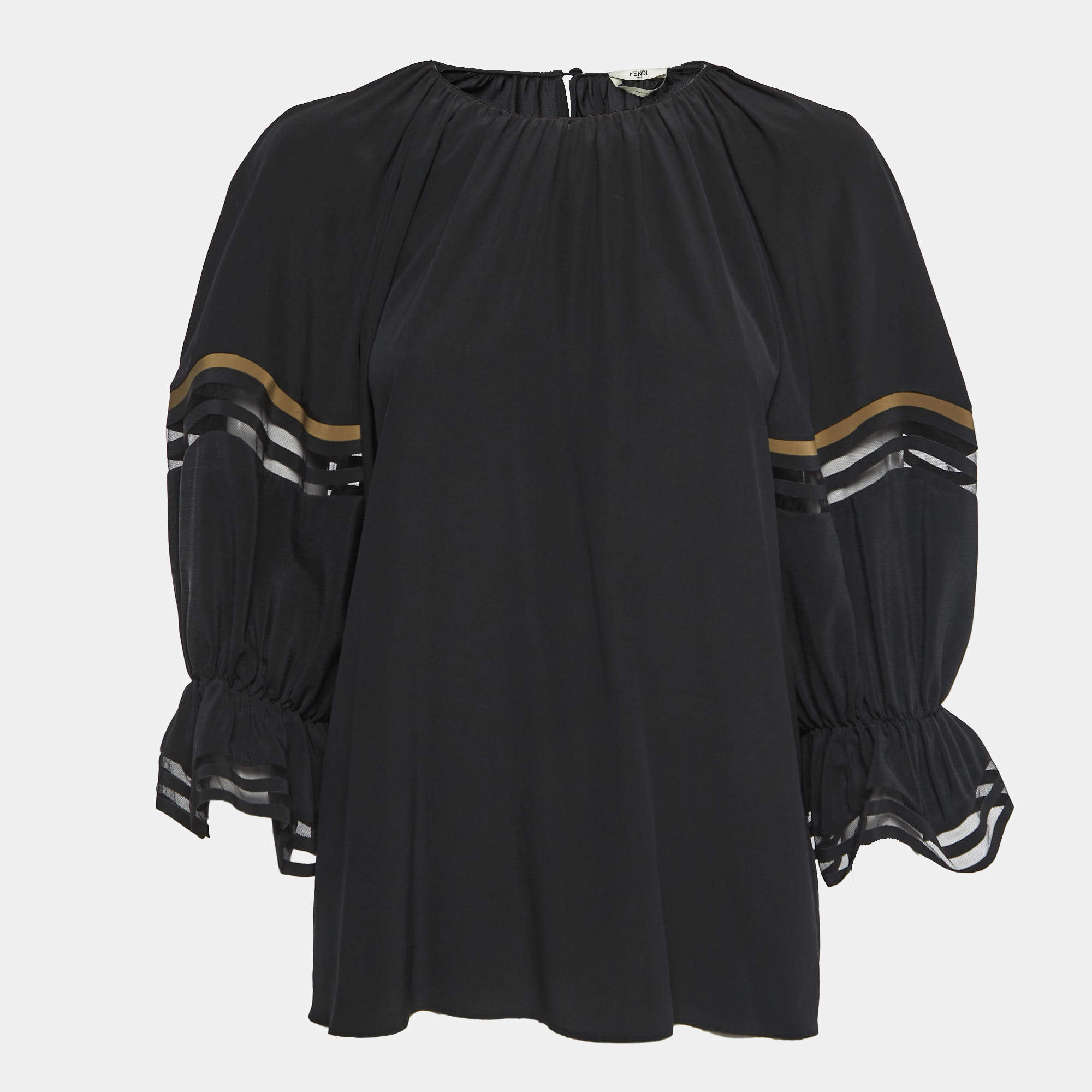 Pre Owned Fendi Black Silk Balloon Sleeve Top S