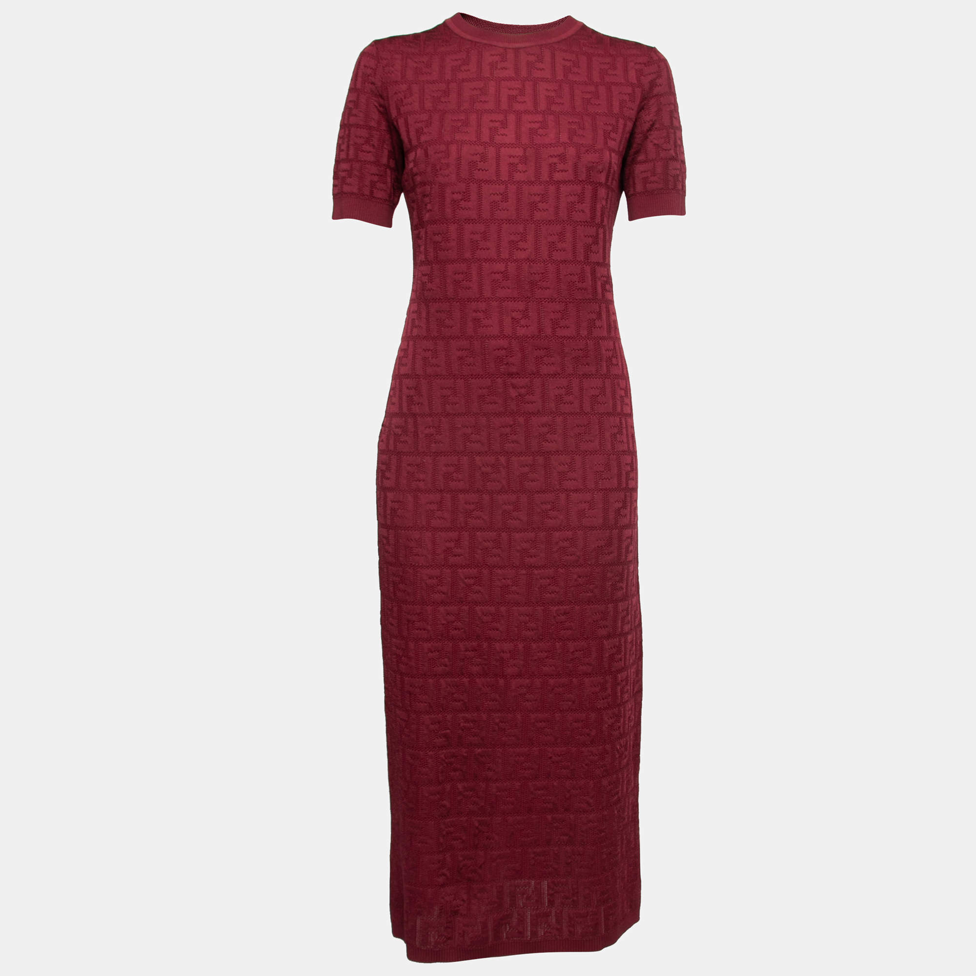 Fendi Burgundy FF Intarsia Knit Midi Dress M Fendi | The Luxury Closet