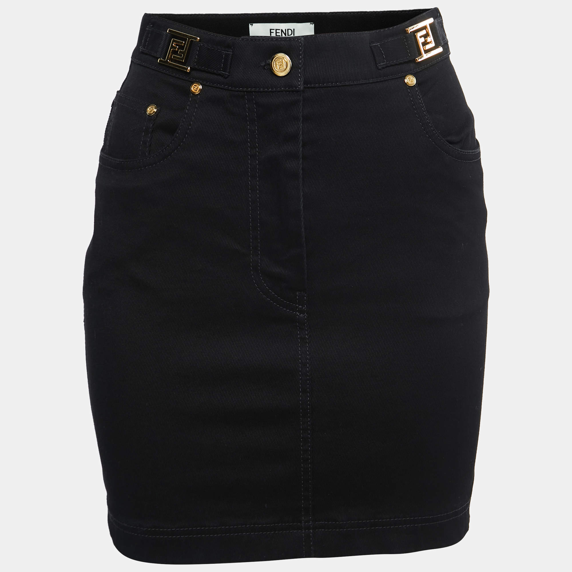Pre Owned Fendi Black Cotton High Waisted Mini Skirt S