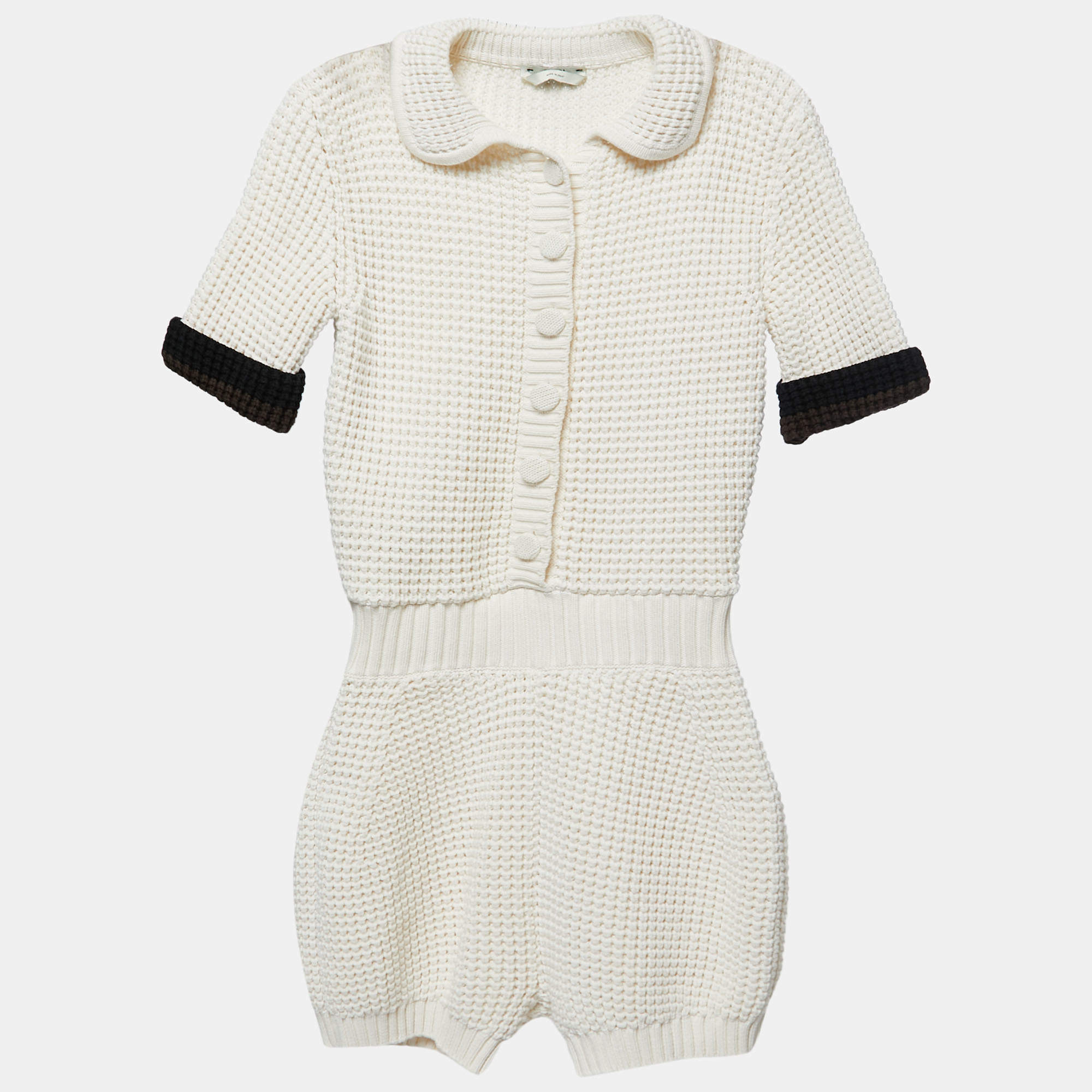 Fendi Cream Cotton Knitted Jumpsuit S