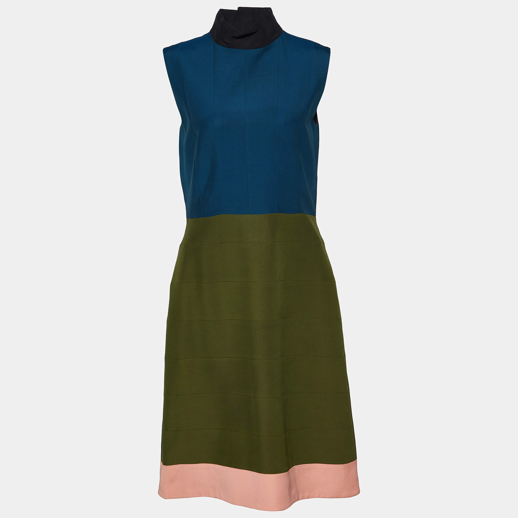 Fendi Color Block Silk Blend Sleeveless Dress M