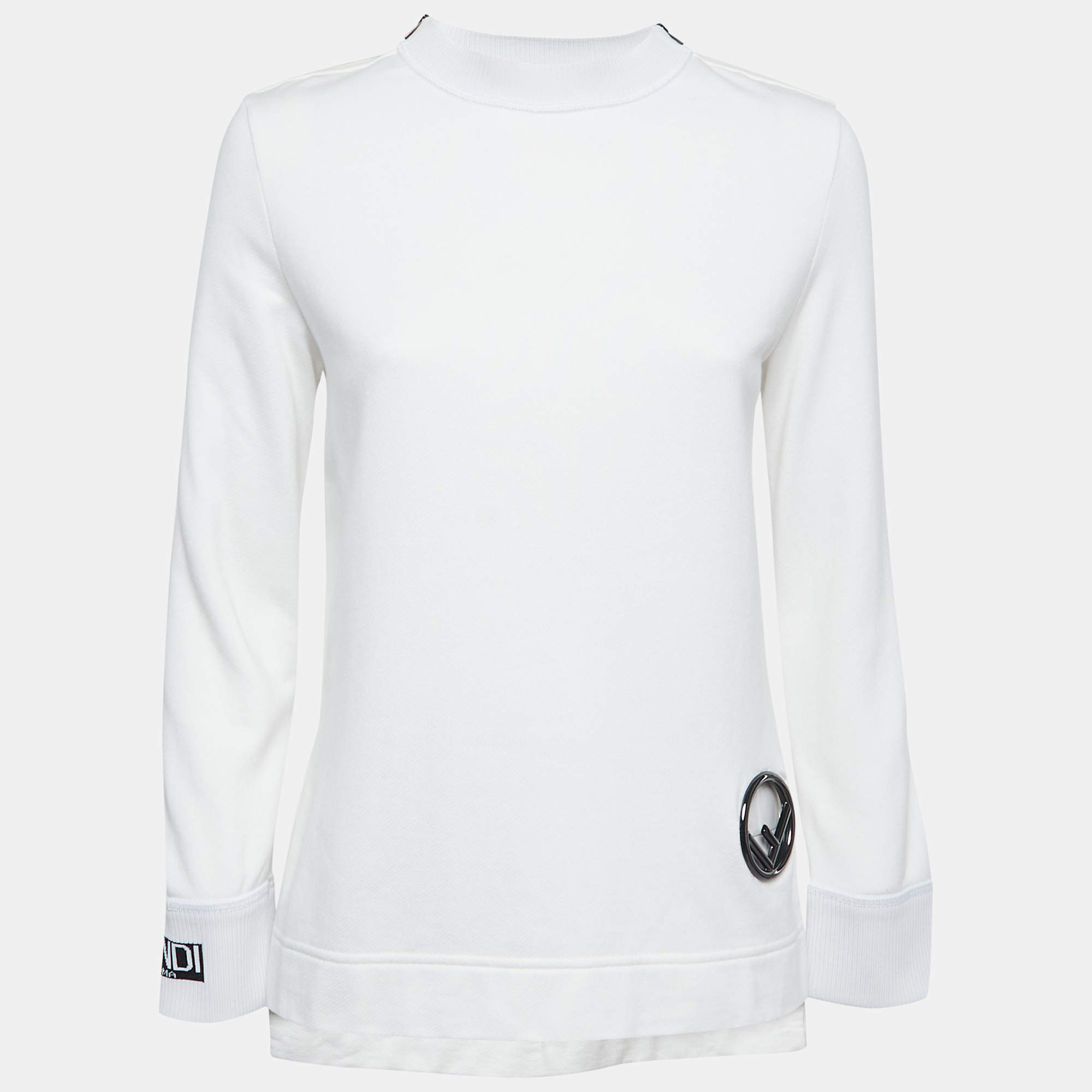 مملوكة مسبقًا Fendi White Cotton Knit Logo Eyelet Sweatshirt S