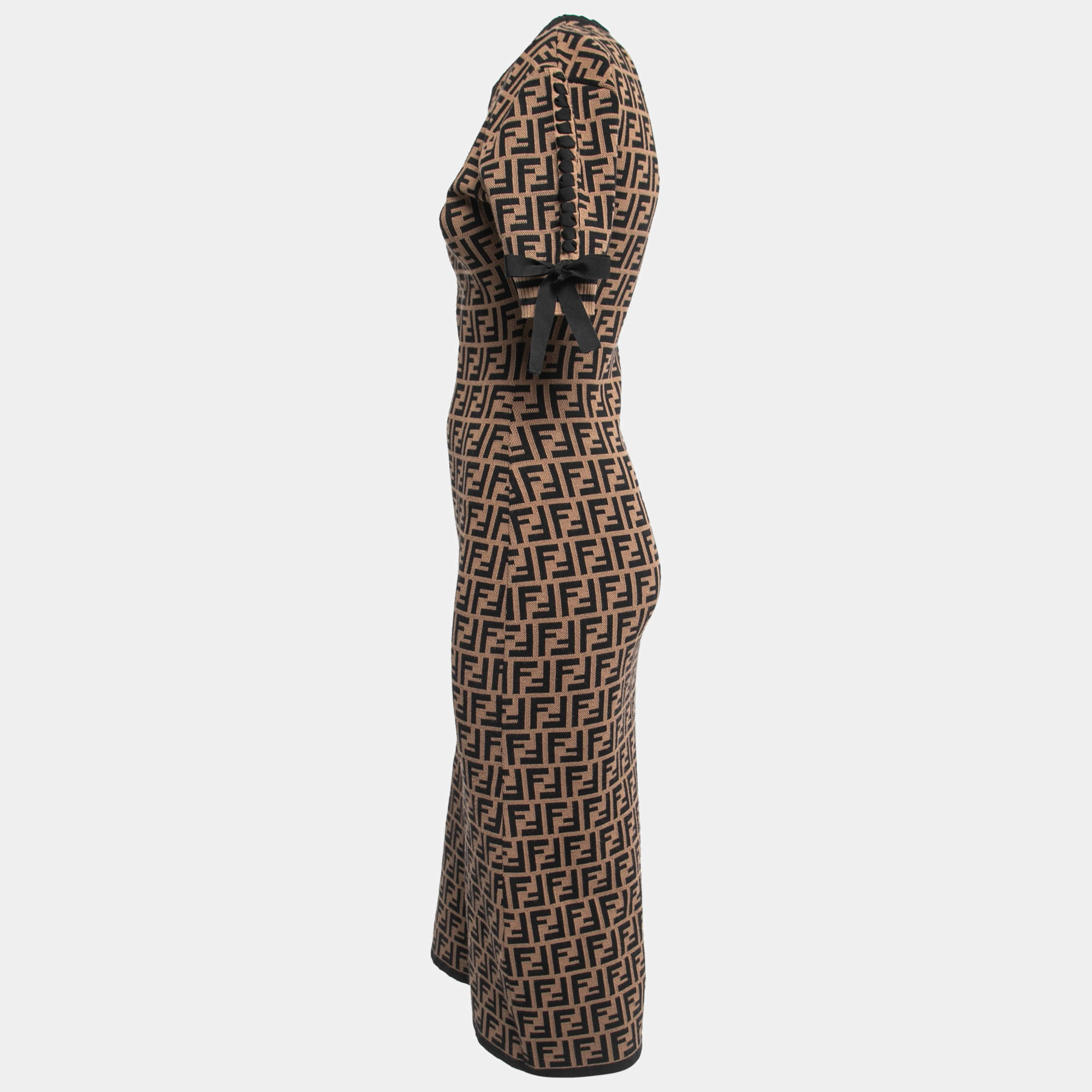 Vestido Fendi Monogram FF Bandage Tricot em Viscose Marrom