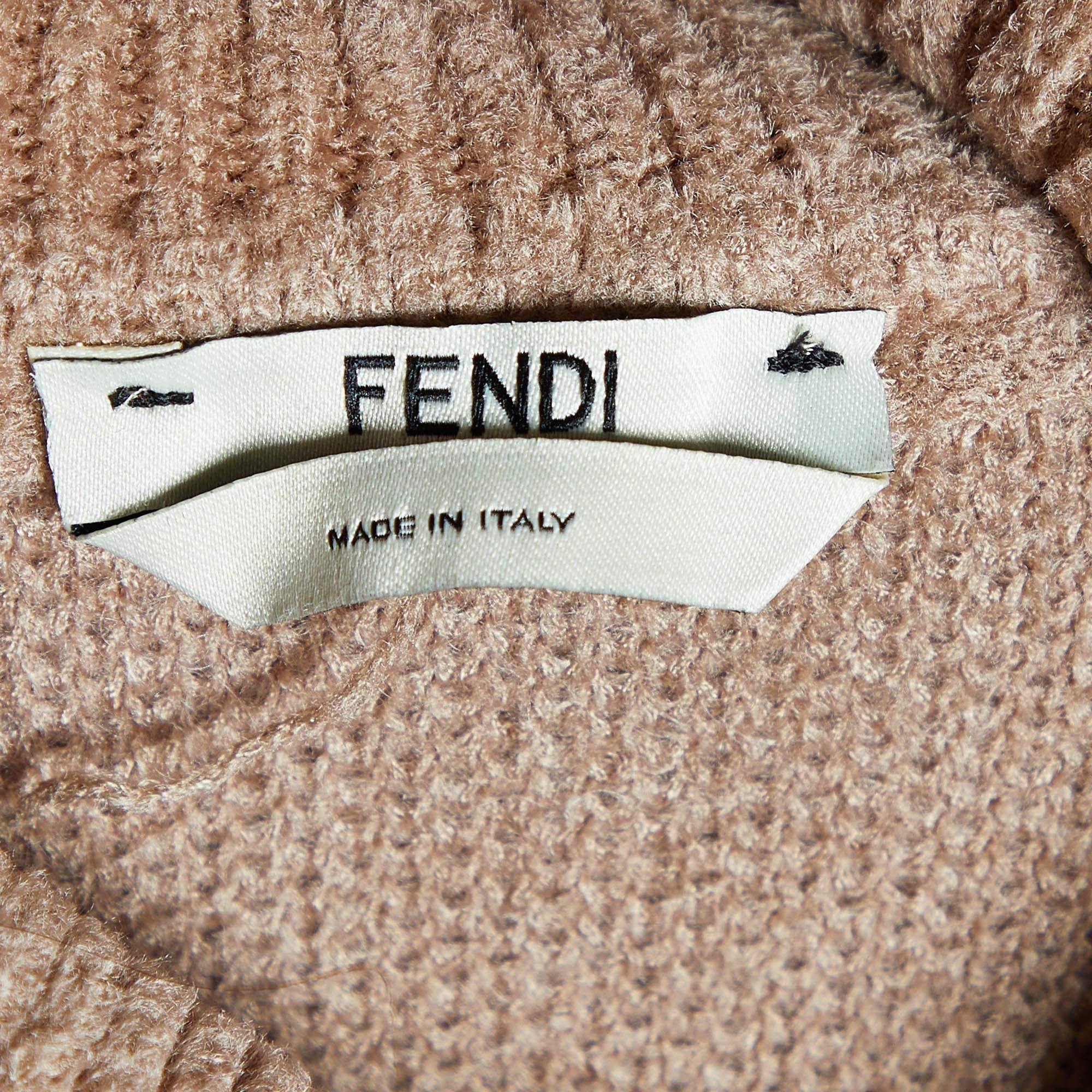 Fendi Light Brown Wool Knit Logo Monogram Turtleneck Sweater M