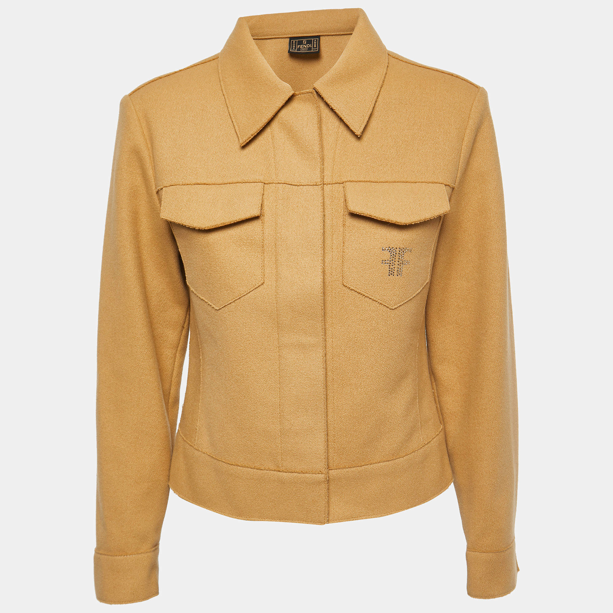 Pre Owned Fendi Beige Wool Button Front Jacket M