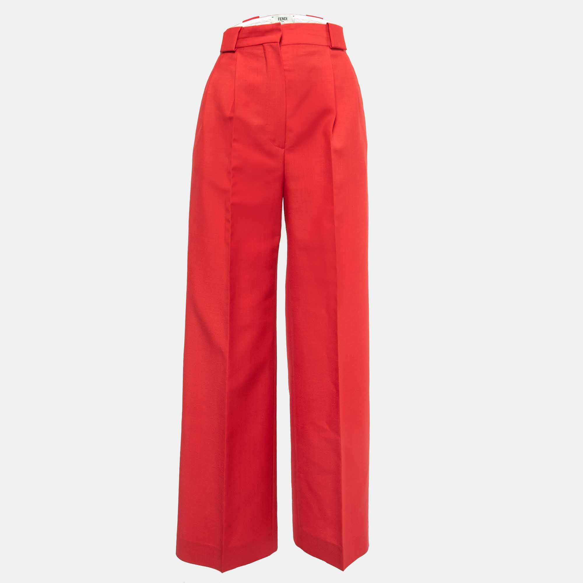Fendi Red Mohair & Wool High Waist Front Pleat Trousers S