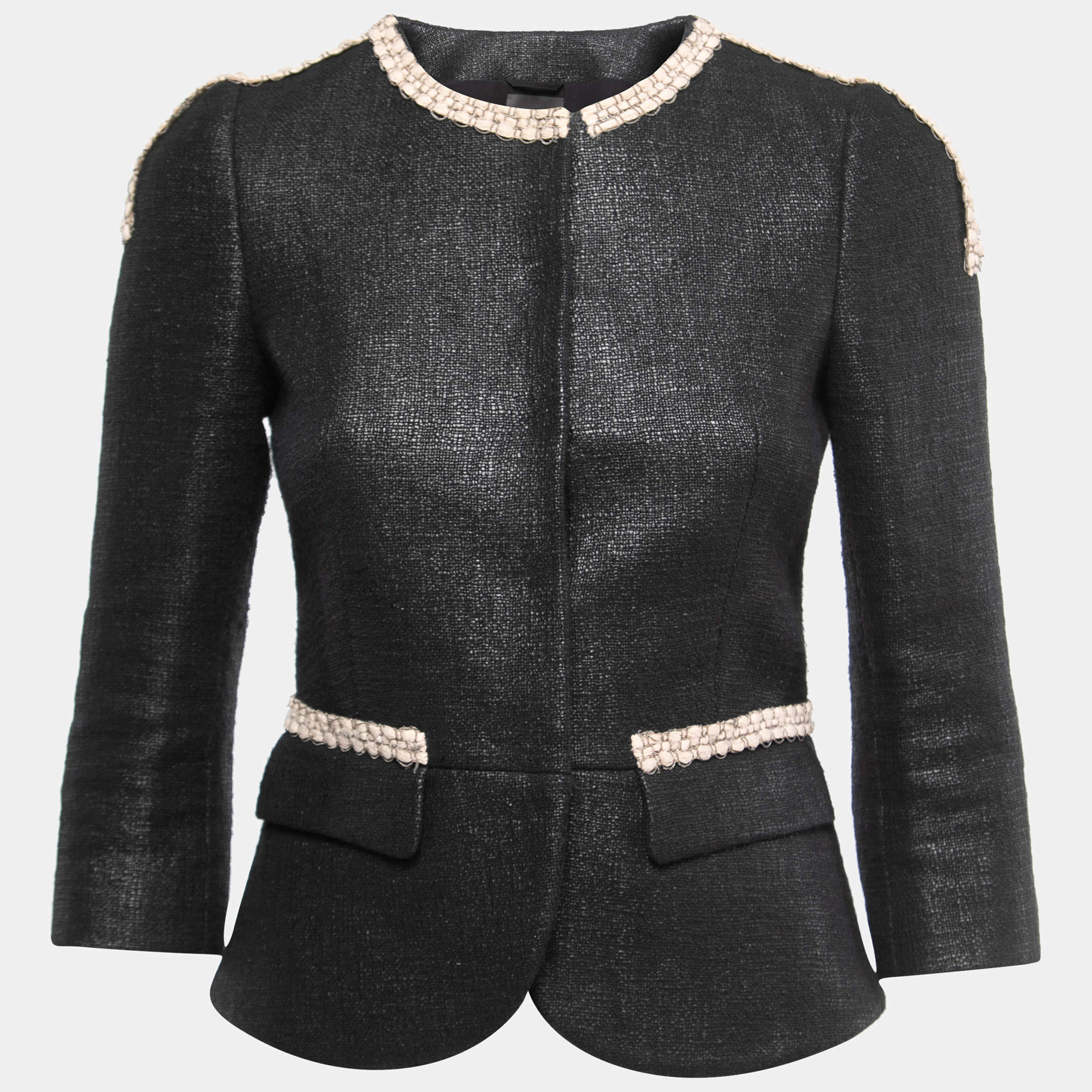 Fendi Black Textured Cotton Chain Trimmed Jacket S