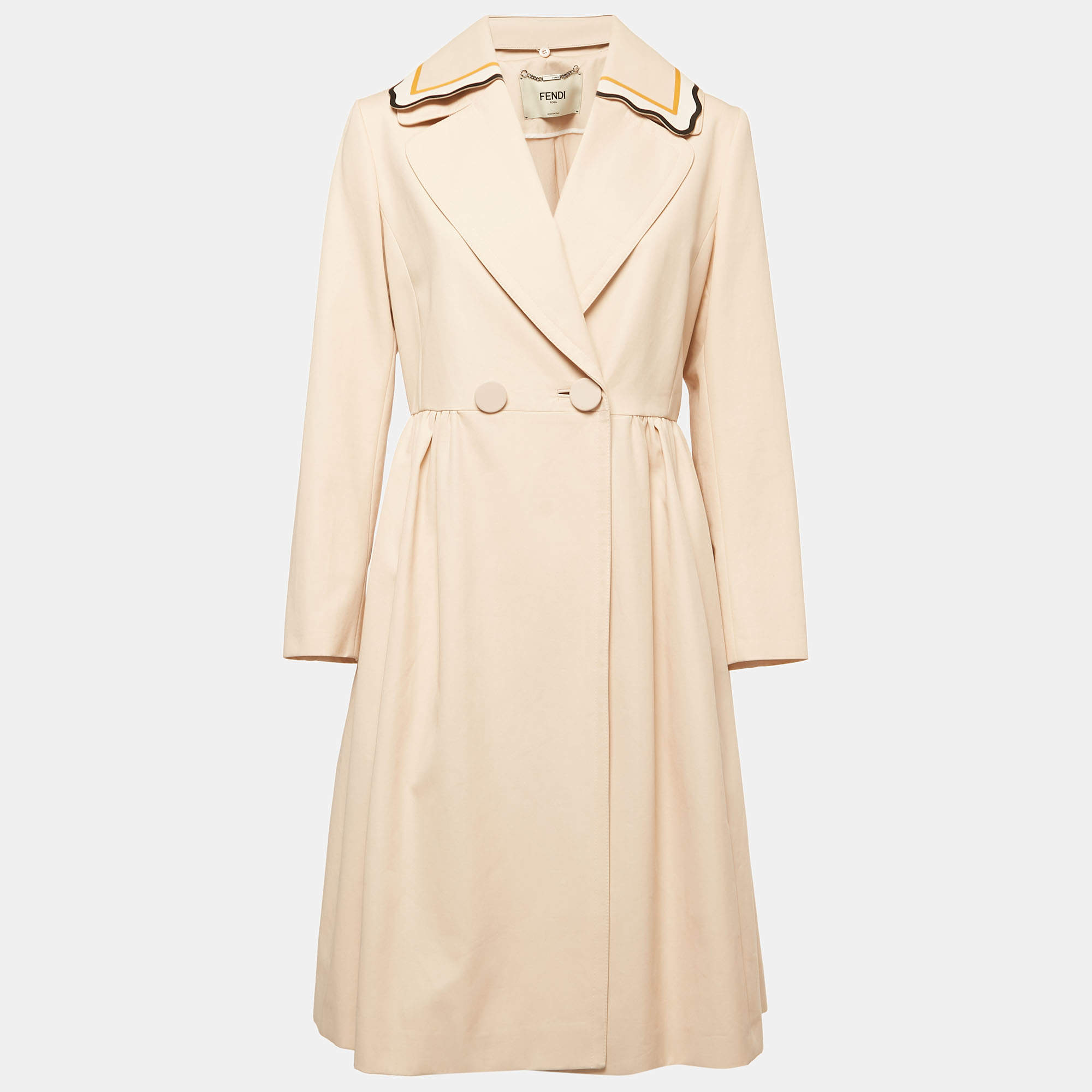 مملوكة مسبقًا Fendi Beige Cotton Leather Collar Trim Midi Dress M