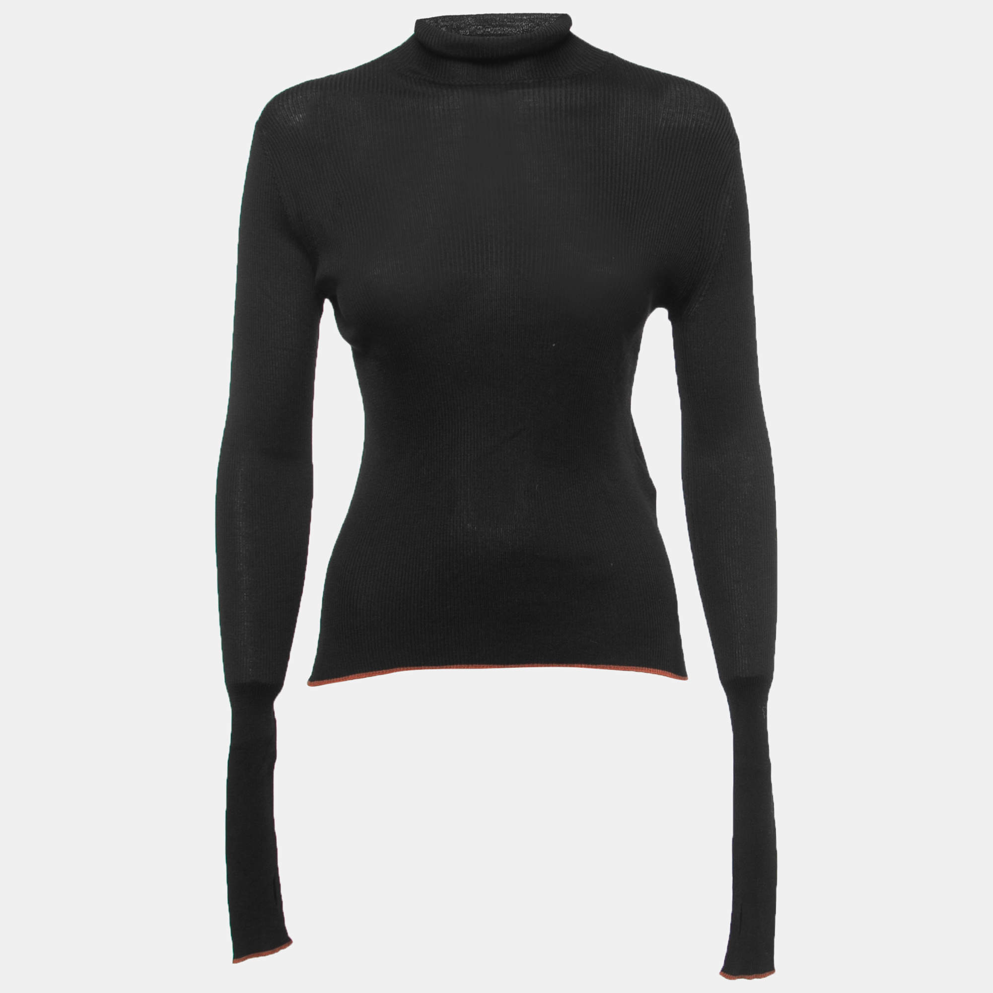 مملوكة مسبقًا Fendi Black Silk Knit Contrast Hem Detail Turtleneck Pullover M