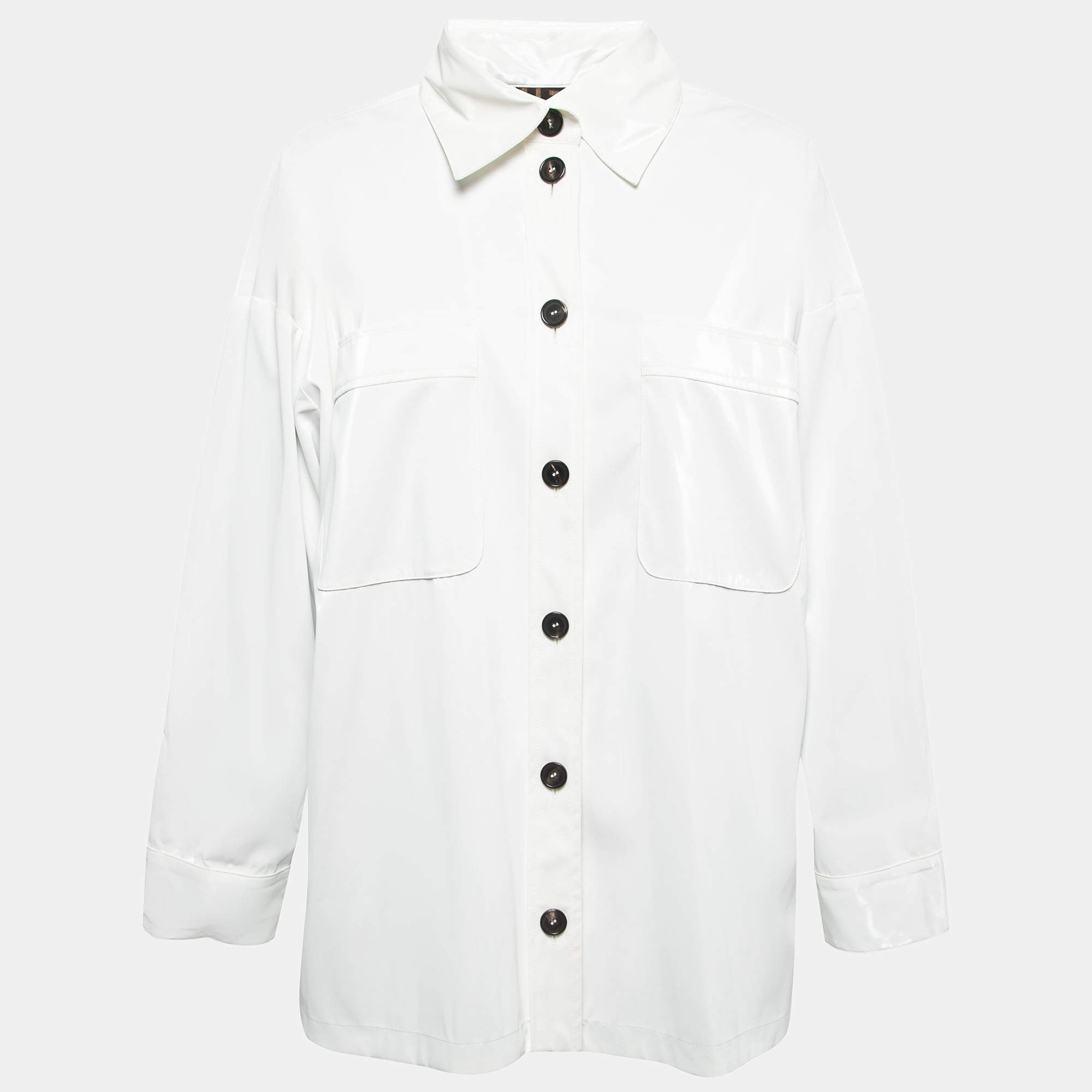 مملوكة مسبقًا Fendi White Synthetic Coated Button Front Jacket L