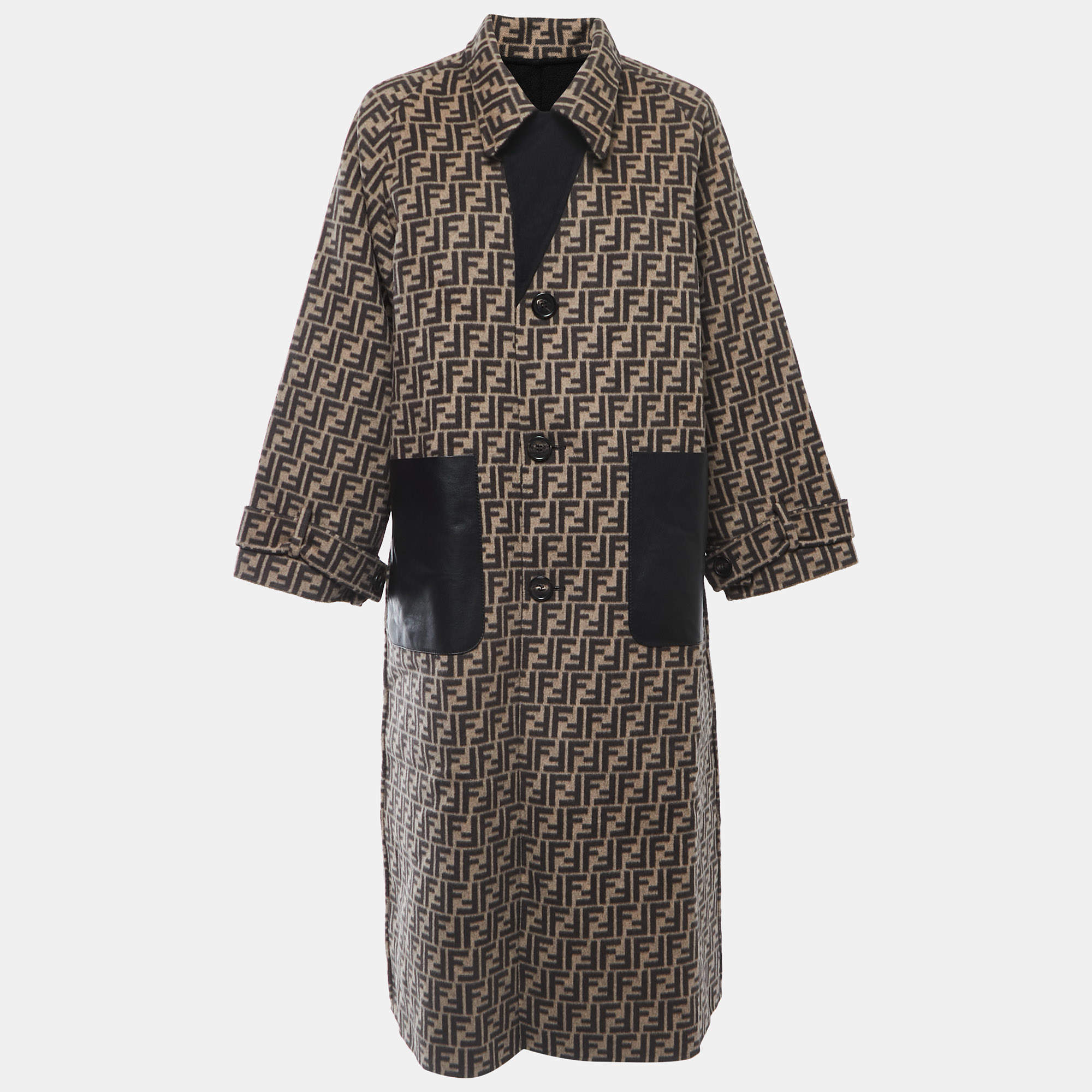 Fendi Brown Black Zucca Printed Wool Reversible Coat S Fendi TLC