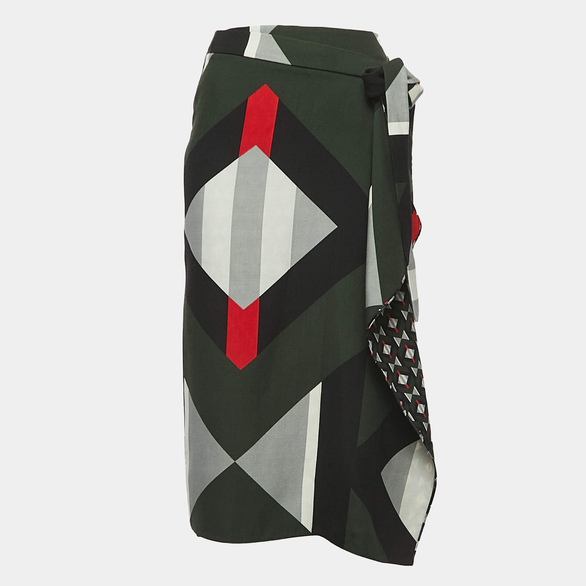 Fendi Multicolor Geometric Print Wool Wrap Midi Skirt S