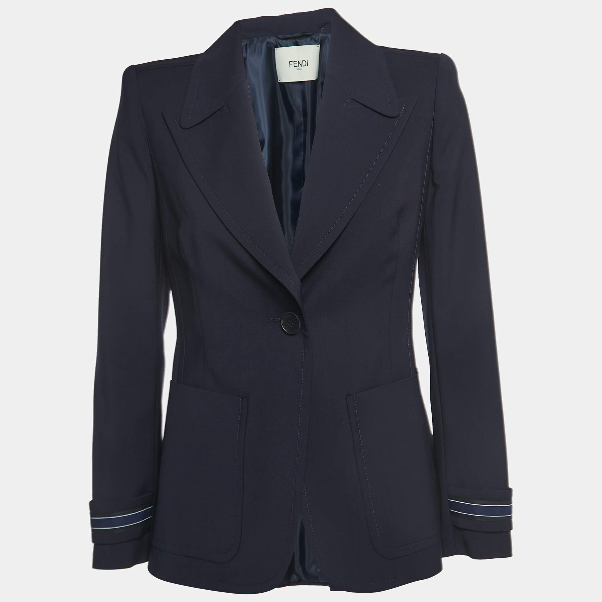 Fendi Navy Blue Wool Single Breasted Blazer S