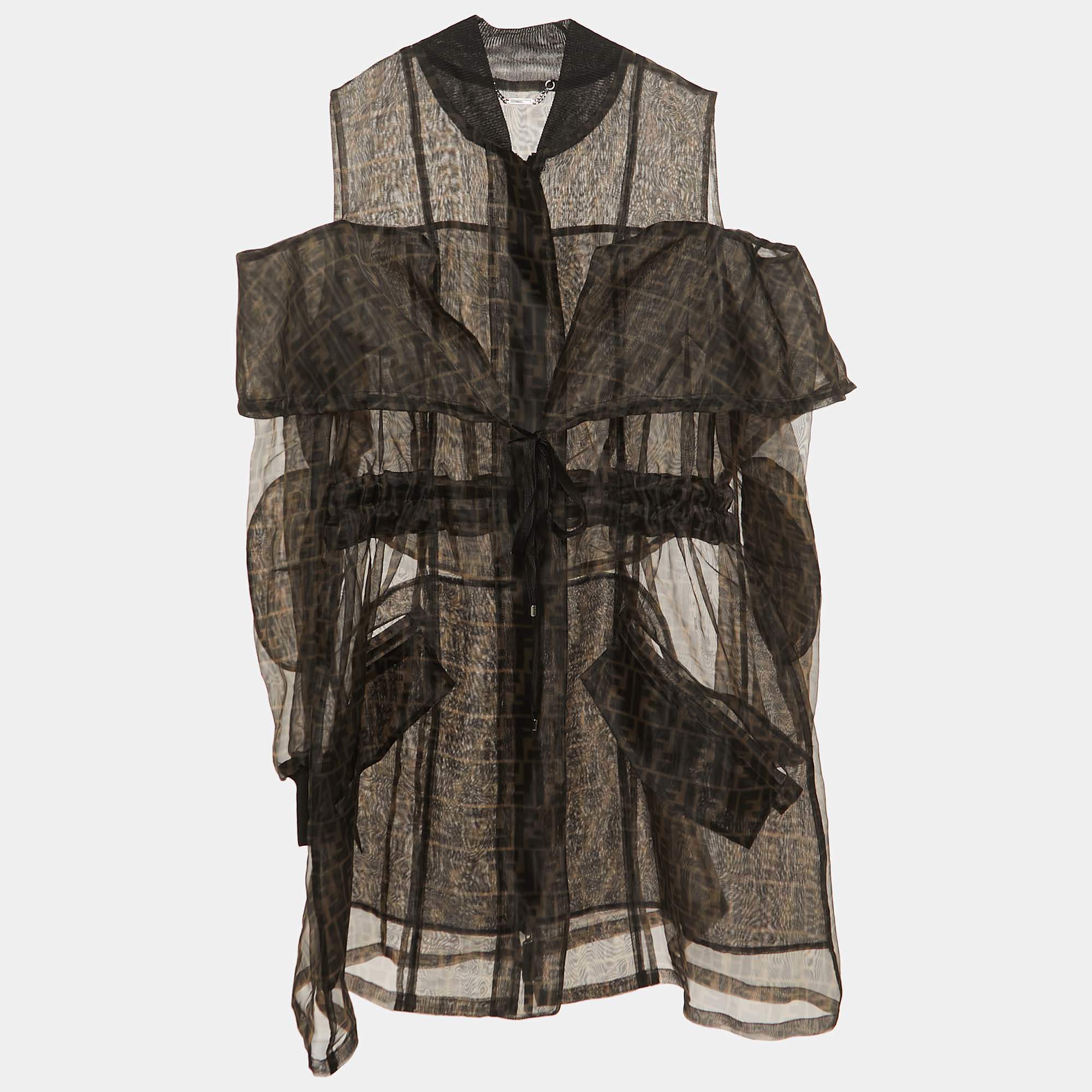 Fendi Brown Zucca Monogram Organza Off- Shoulder Jacket XL