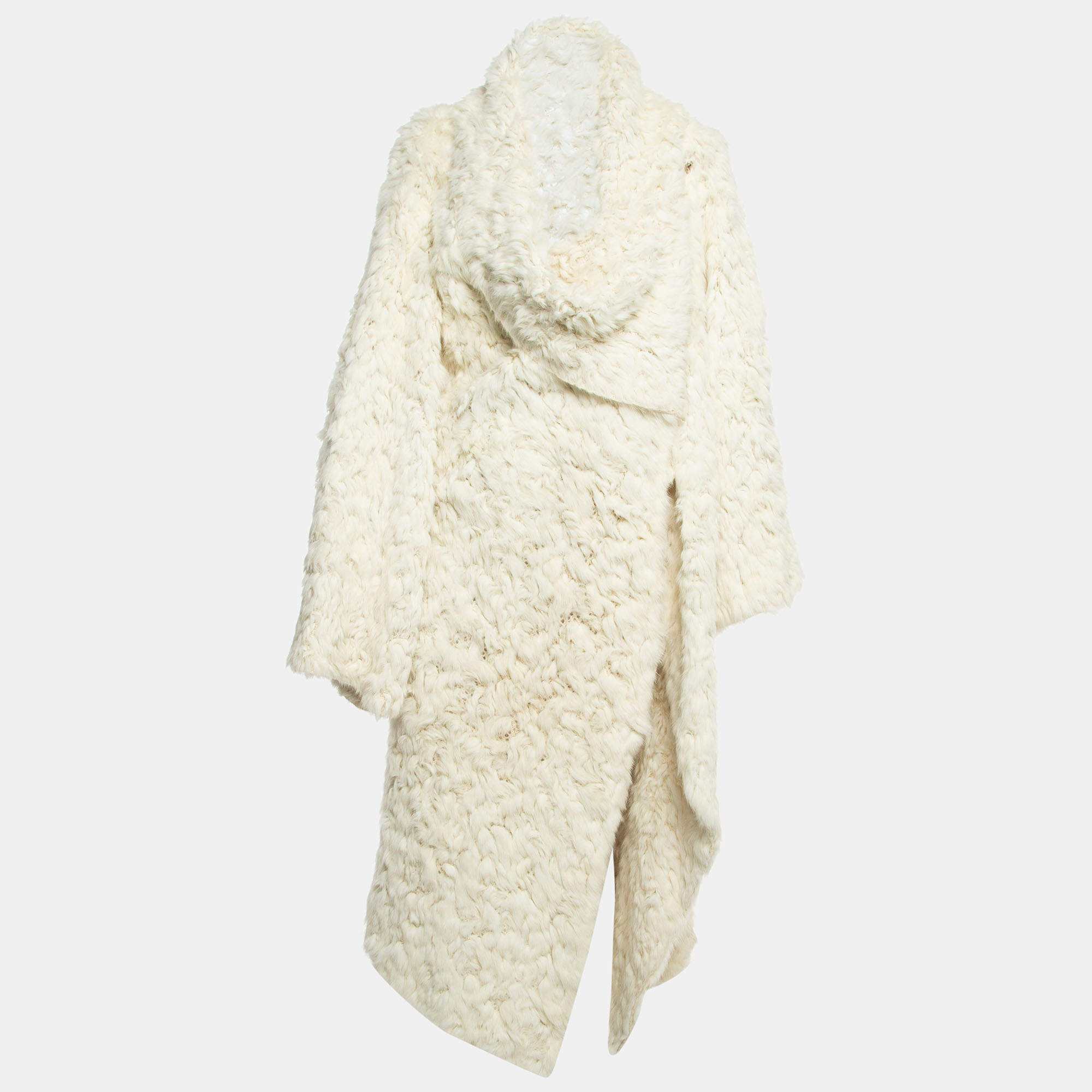 Fendi Vintage Cream Cashmere Fur Mid Length Coat S