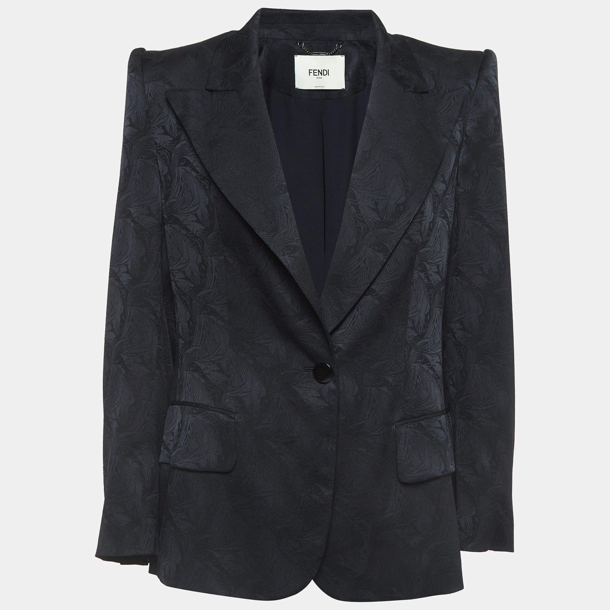 Pre Owned Fendi Black Jacquard Silk Single Breasted Blazer M