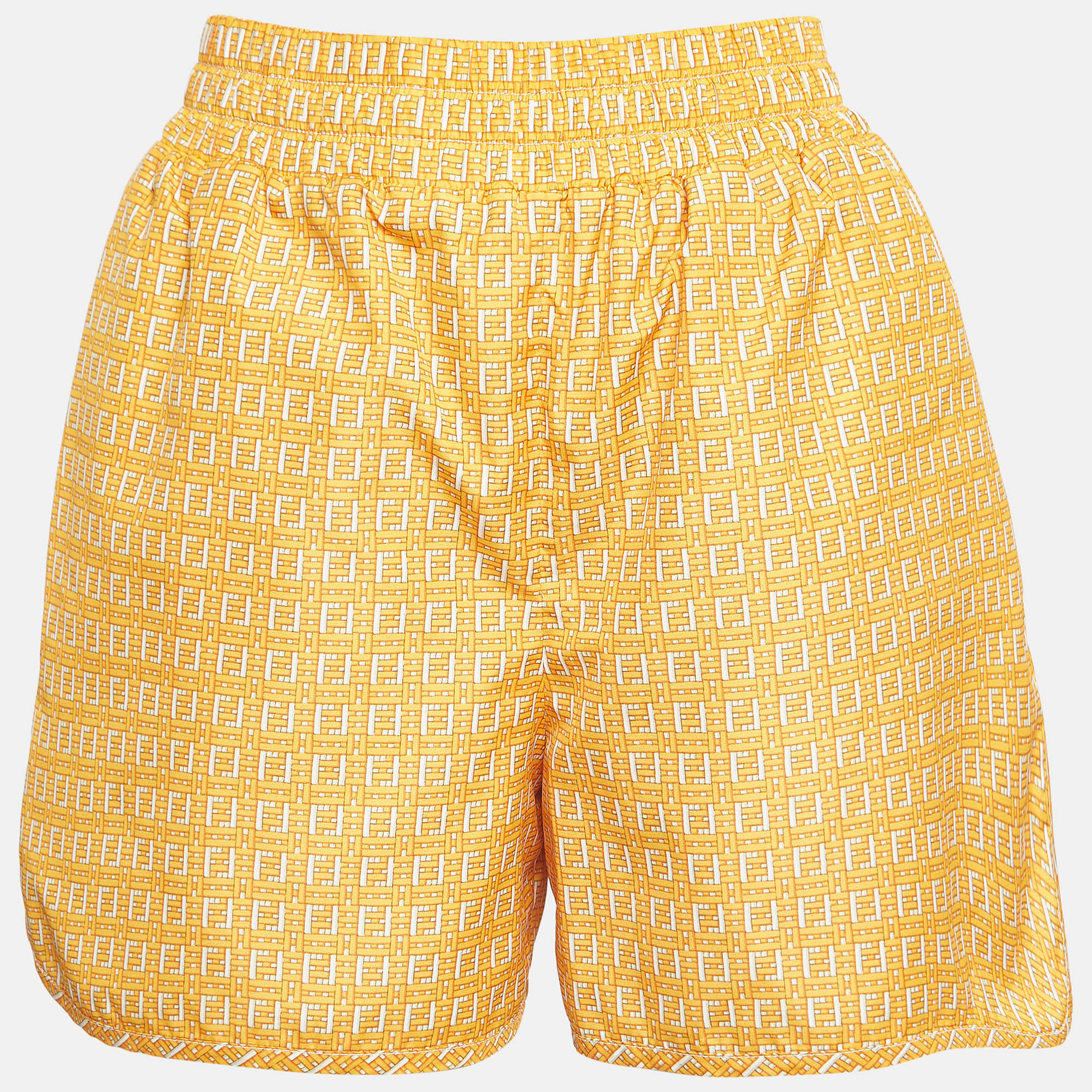 Fendi Yellow FF Logo Print Synthetic Shorts XS