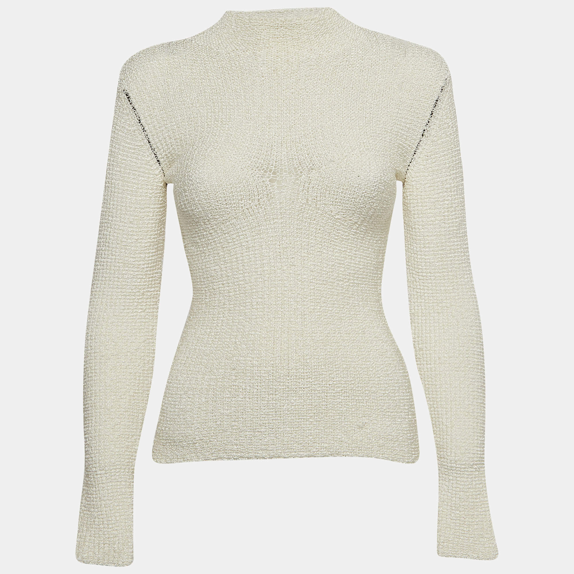 Pre Owned Fendi White Stretch Knit High Neck Slim Fit Pull Over S