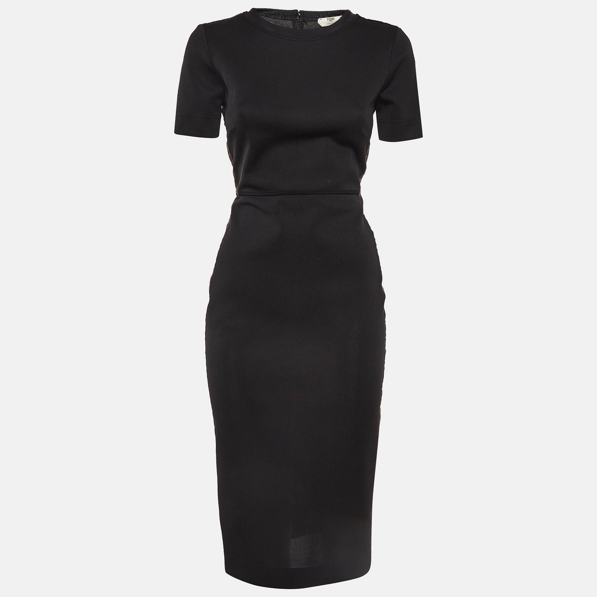 Fendi Black Knit Logo Paneled Midi Dress S