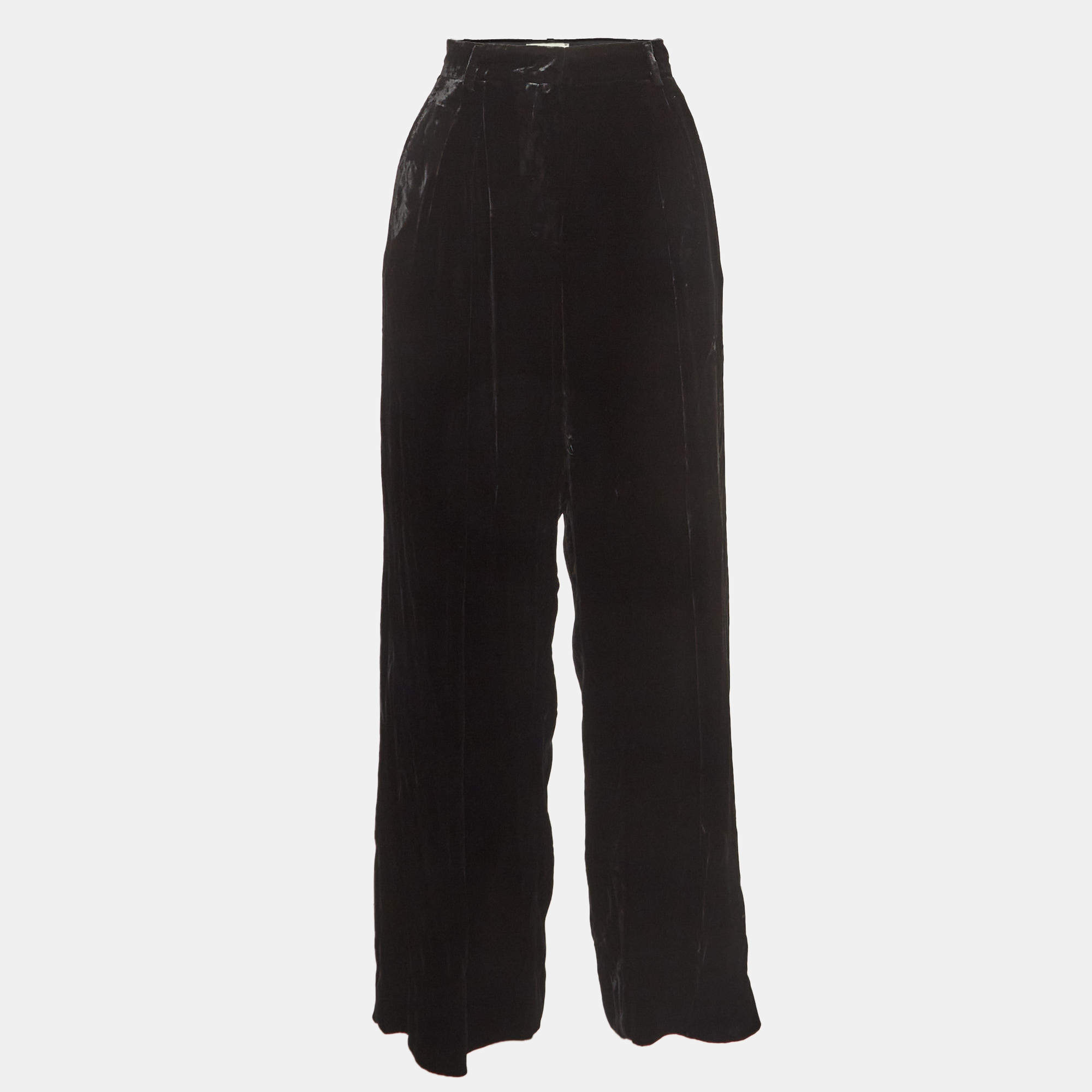 Fendi Black Velvet Loose Fit Trousers M