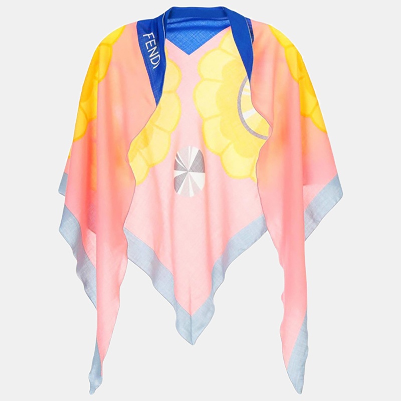 Pre Owned Fendi Multicolor Jewel Eyes Print Wool and Cashmere Scarf