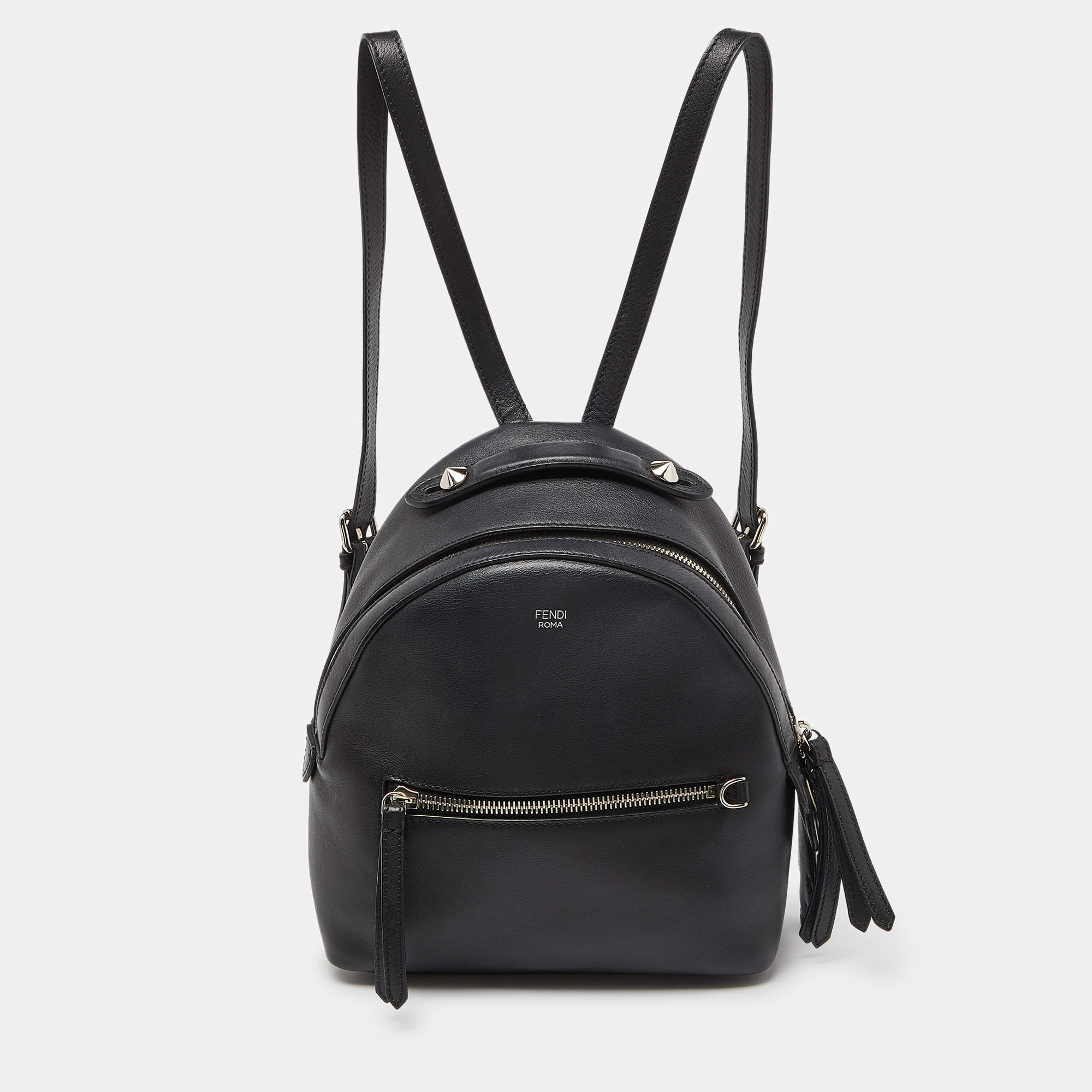 Pre Owned Fendi Black Leather Mini By The Way Backpack