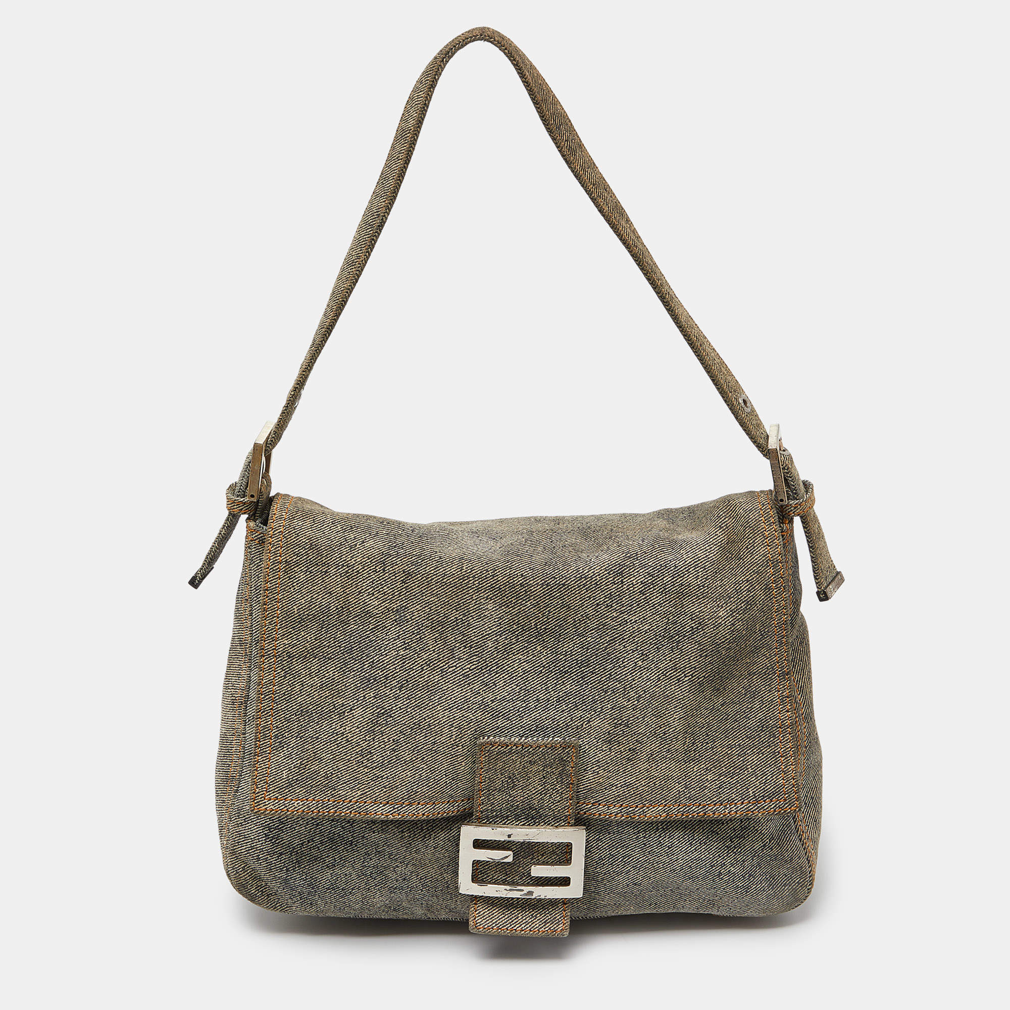 Pre Owned Fendi Blue/Beige Suede Mama Forever Shoulder Bag