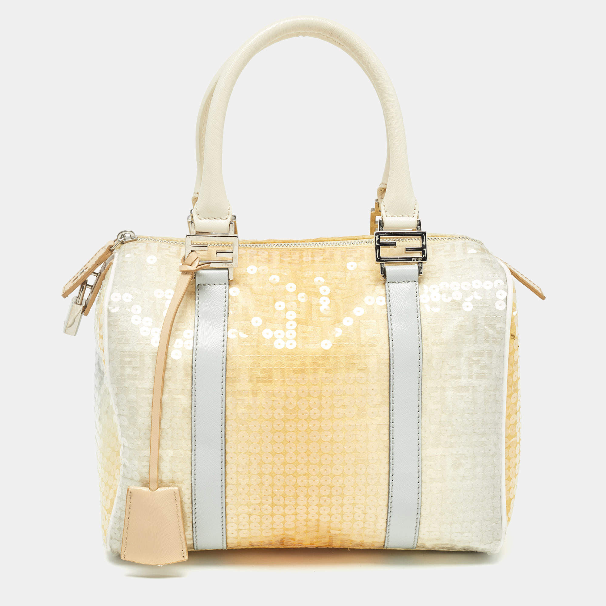 Fendi Ombre Yellow Zucchino Fabric and Leather Small Forever Bauletto Bag