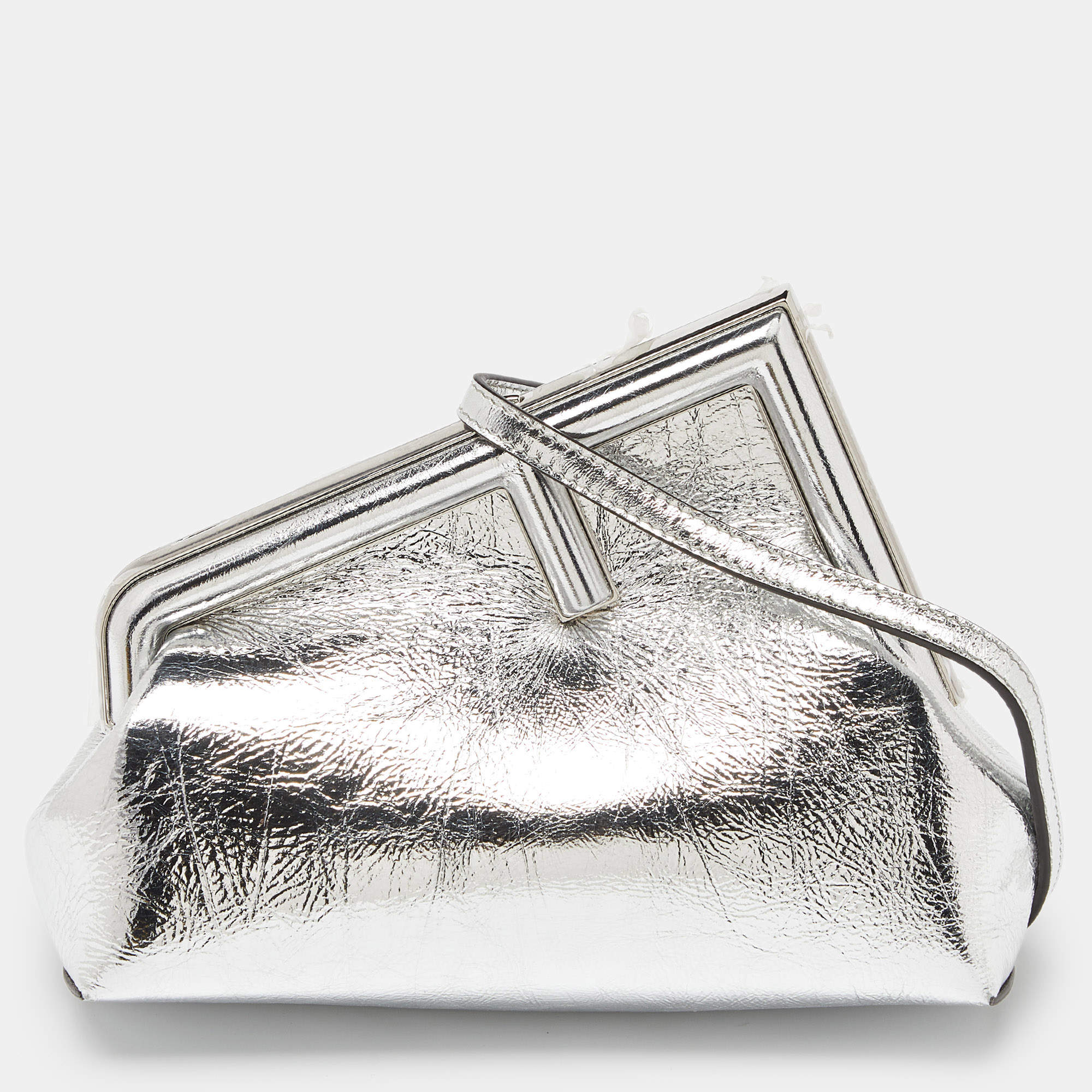 Fendi Silver Laminated Leather Small First Clutch