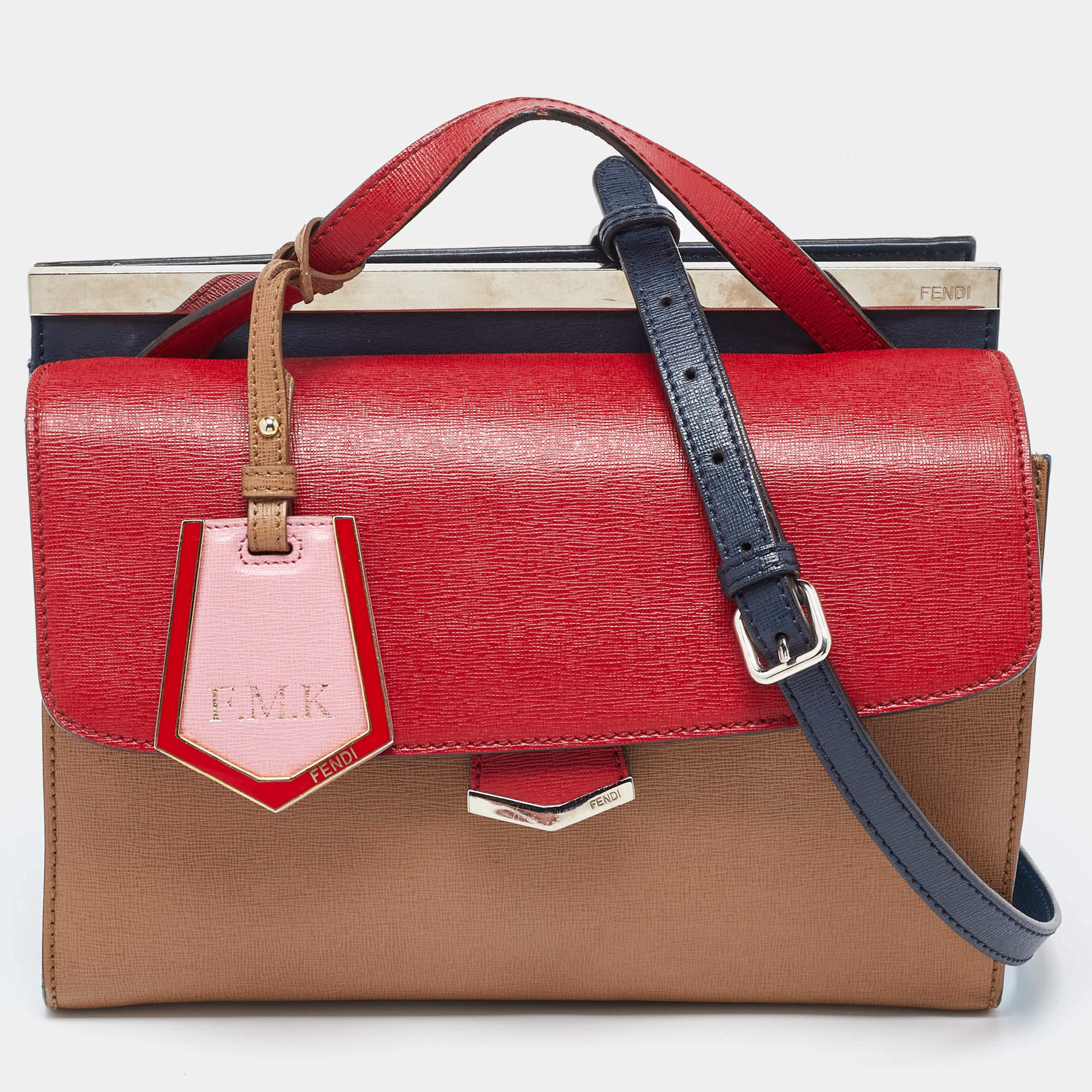 Pre Owned Fendi Tri Color Leather Small Demi Jour Top Handle Bag