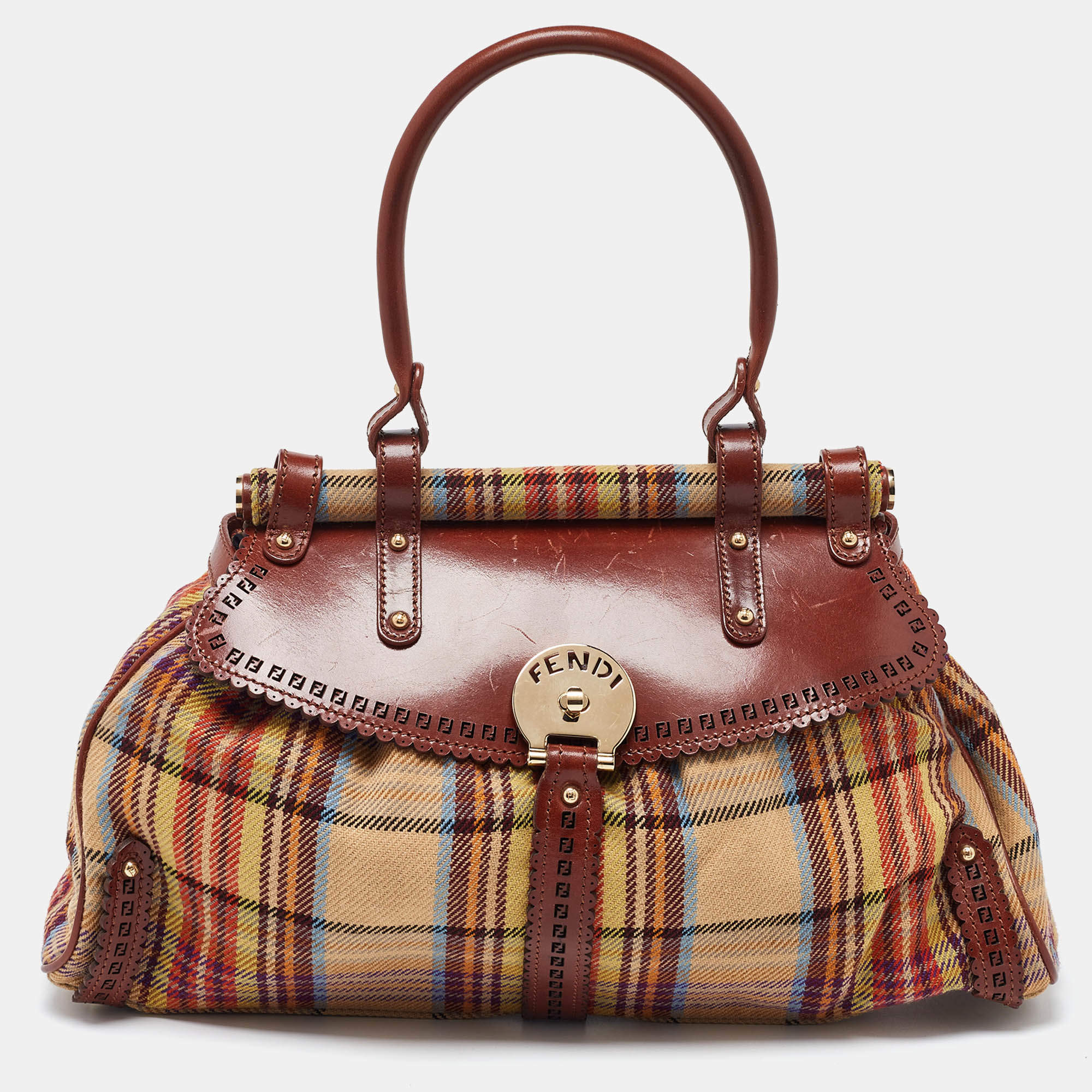 مملوكة مسبقًا Fendi Multicolor Wool Fabric and Leather Small Magic Top Handle Bag