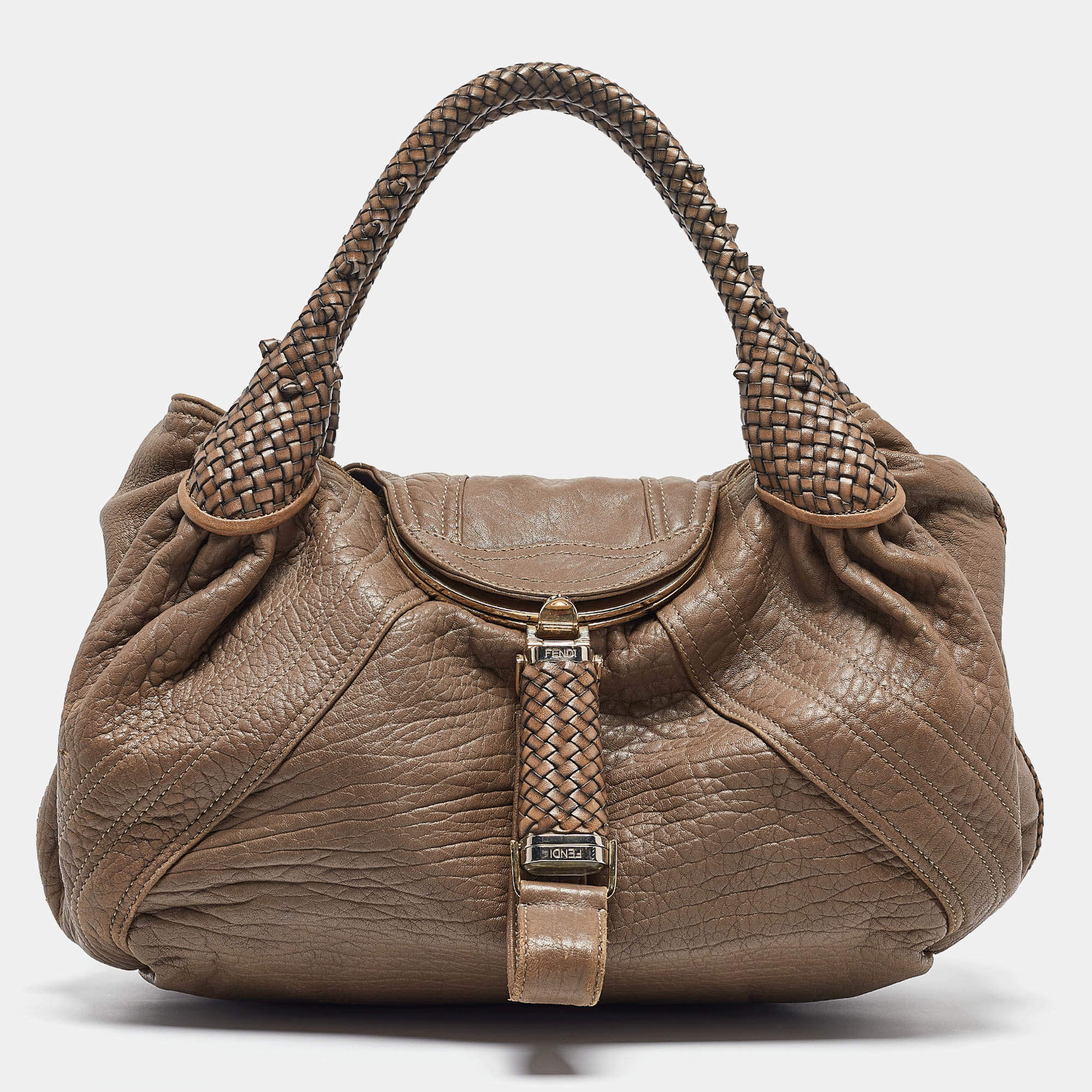 Pre Owned Fendi Grey Leather Spy Hobo