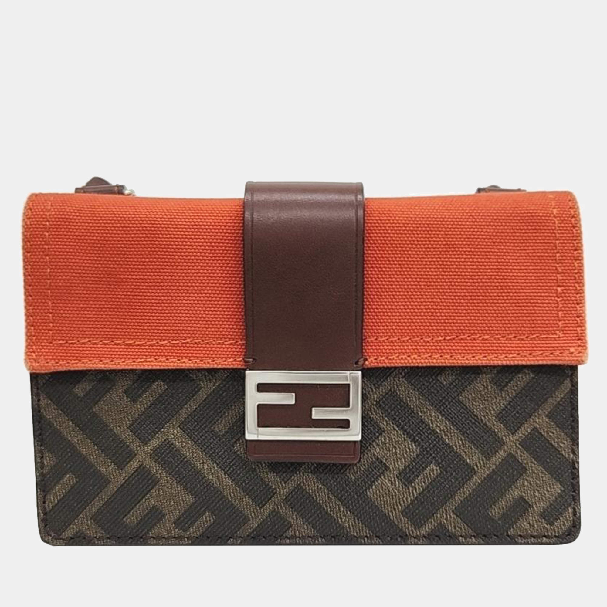 Fendi Brown Coated Canvas Baguette Handbag