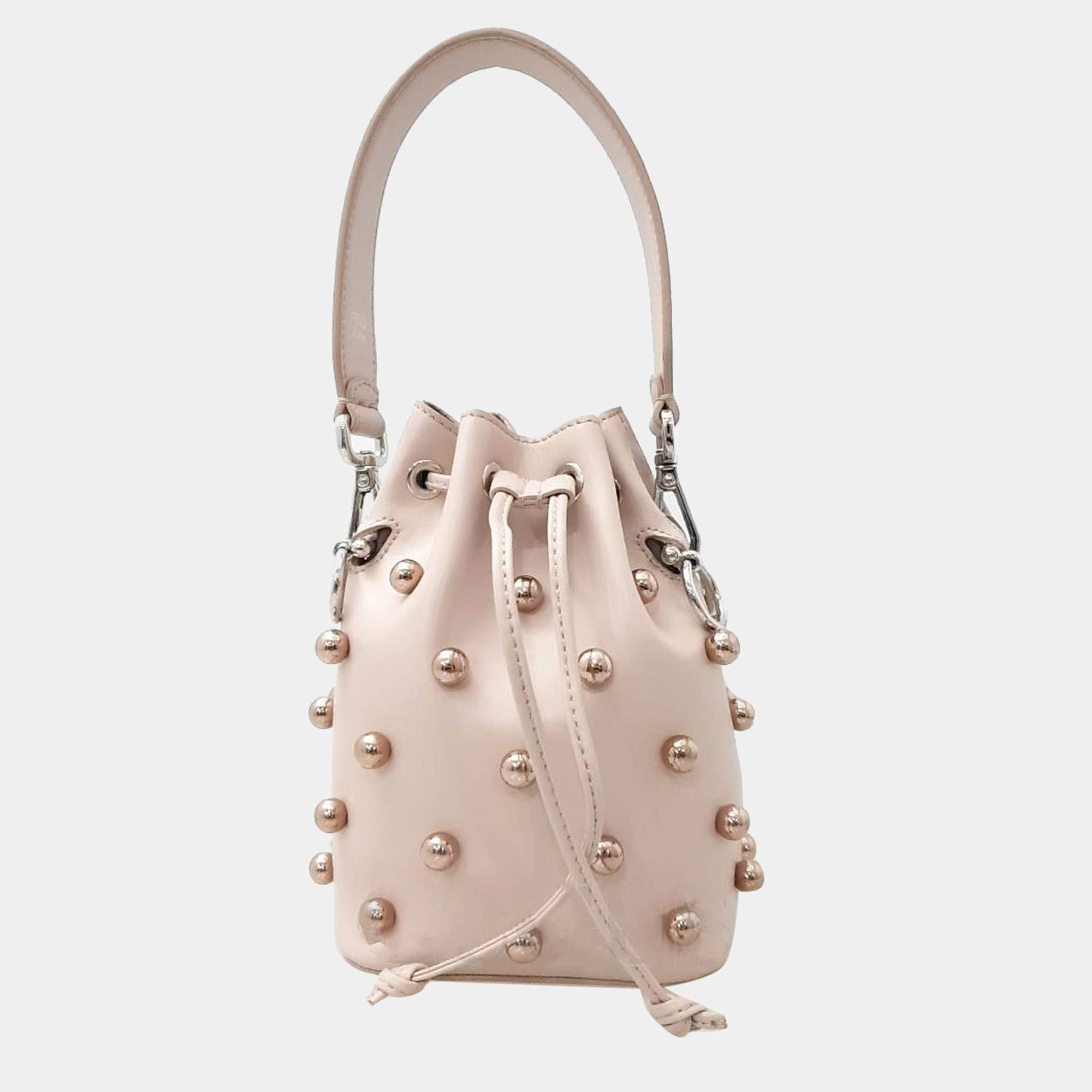 Fendi Pink Calfskin Pearl Studded F is Fendi Mini Mon Tresor Bucket Bag