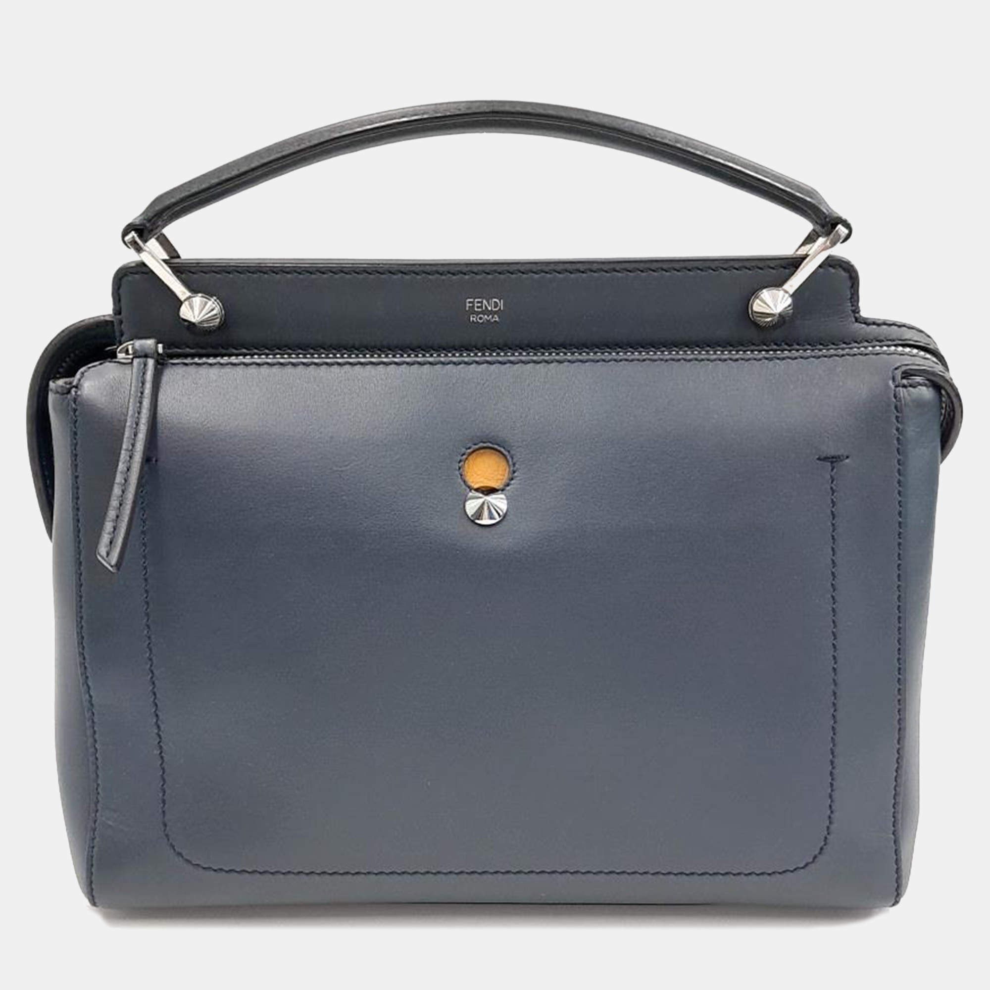 Pre Owned Fendi Blue Leather Dotcom Top Handle Bag