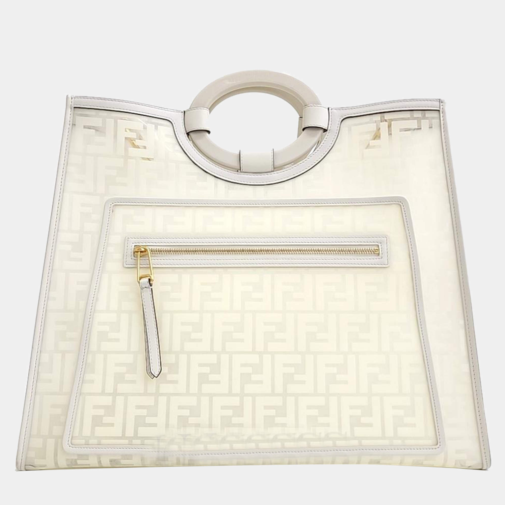 Pre Owned Fendi White Zucca Canvas Runaway Large Bag